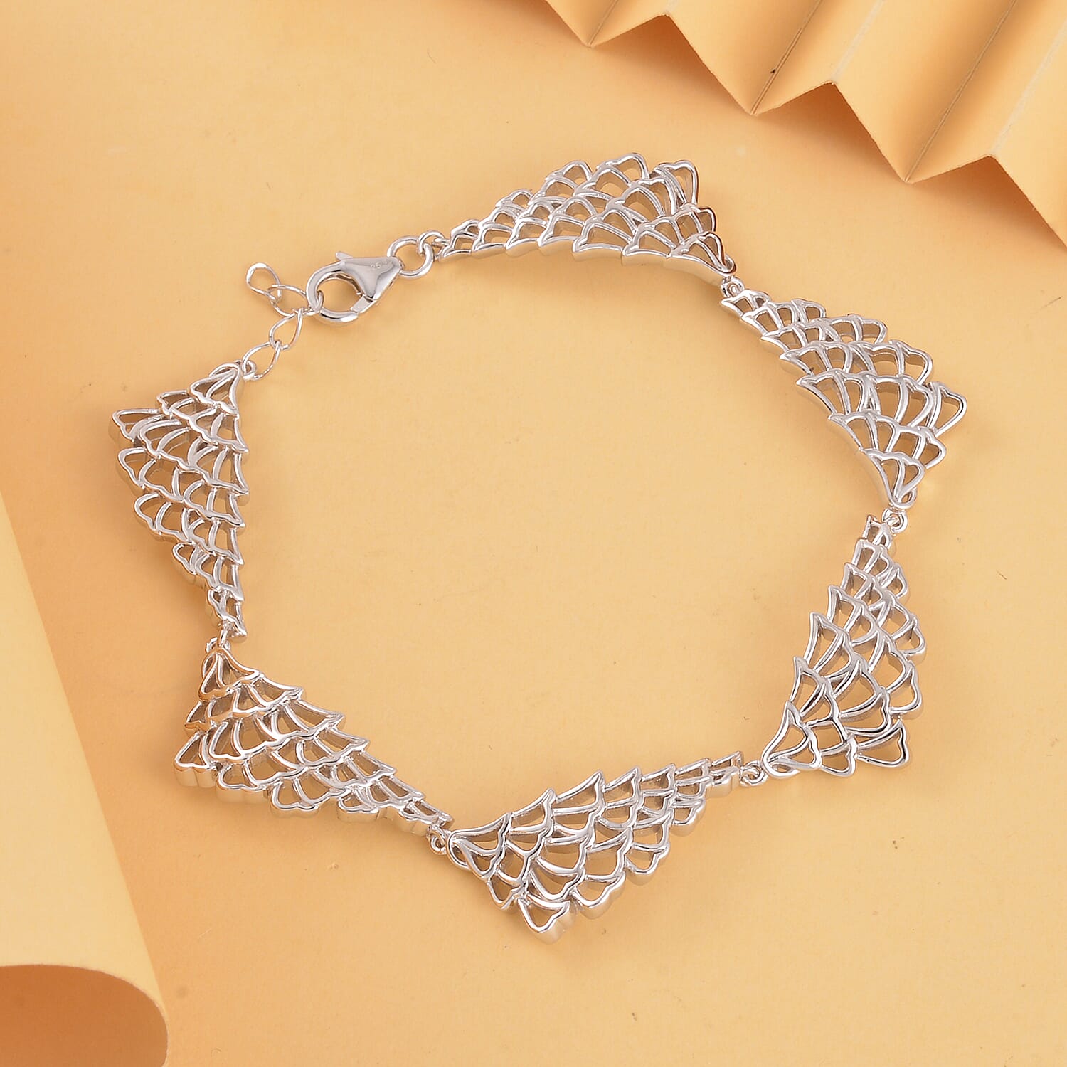 LucyQ Angel Wing Collection - Rhodium Overlay Sterling Silver Bracelet (Size - 7.5 with Half Inch Ext.)