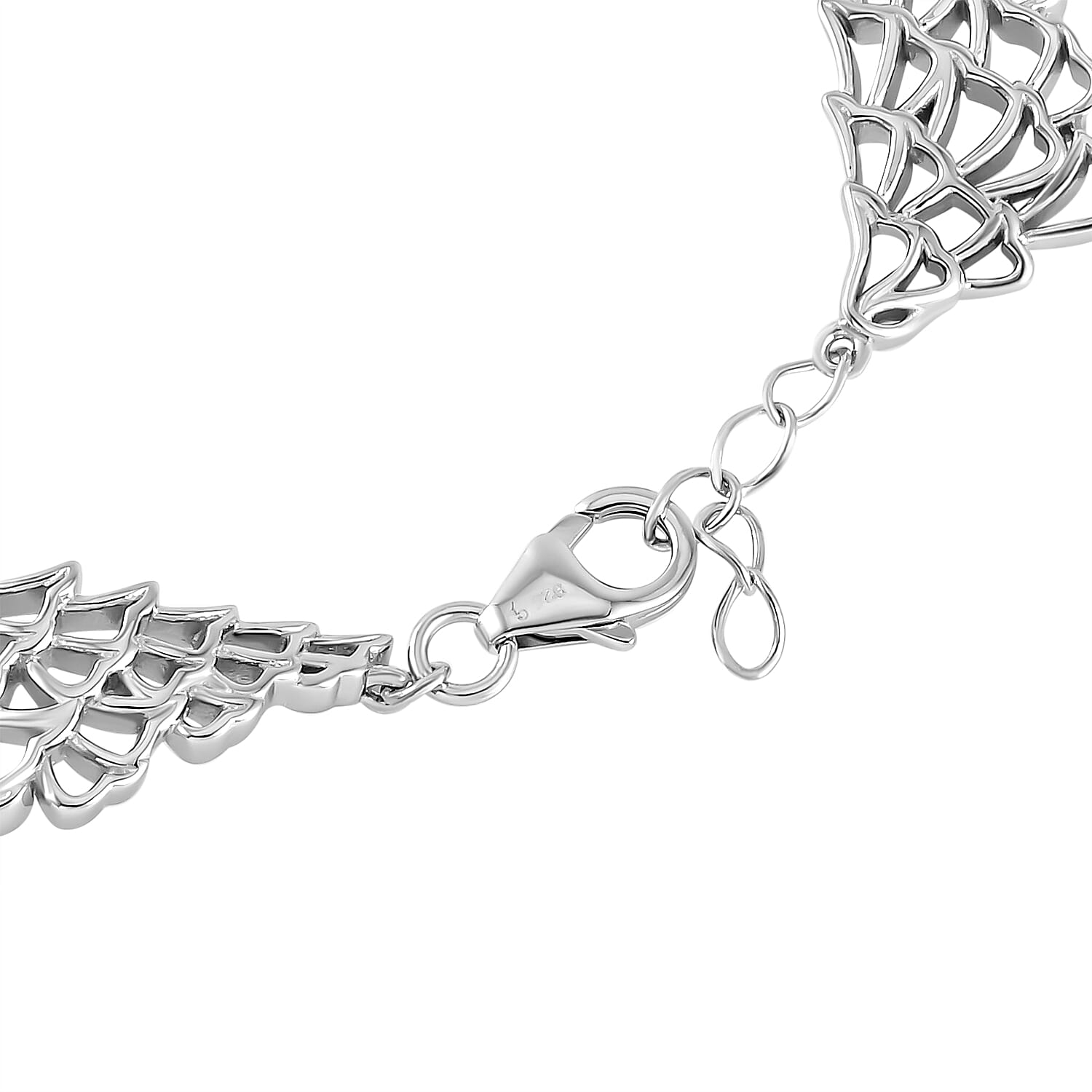 LucyQ Angel Wing Collection - Rhodium Overlay Sterling Silver Bracelet (Size - 7.5 with Half Inch Ext.)
