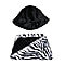 Faux Fur Zebra Pattern Hat and Scarf - Black & White