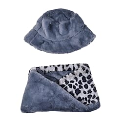 Faux Fur Leopard Printed Hat, Cap and Earmuff (Size 40x20 cm) - Grey & White