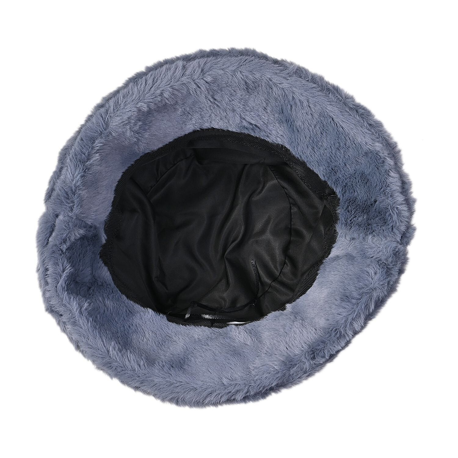 Faux Fur Snow Leopard Pattern Hat and Scarf - Grey