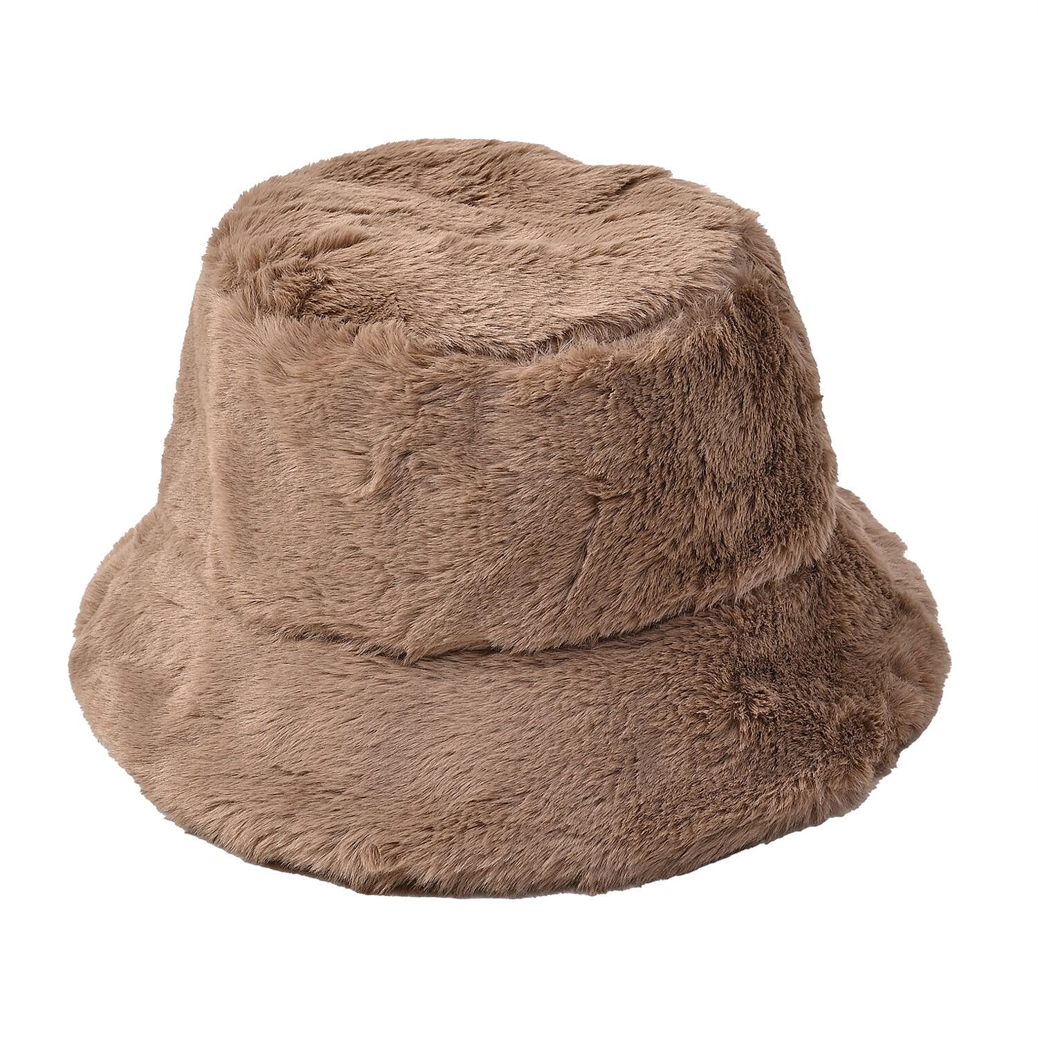 Faux Fur Leopard Pattern Hat and Scarf - Camel