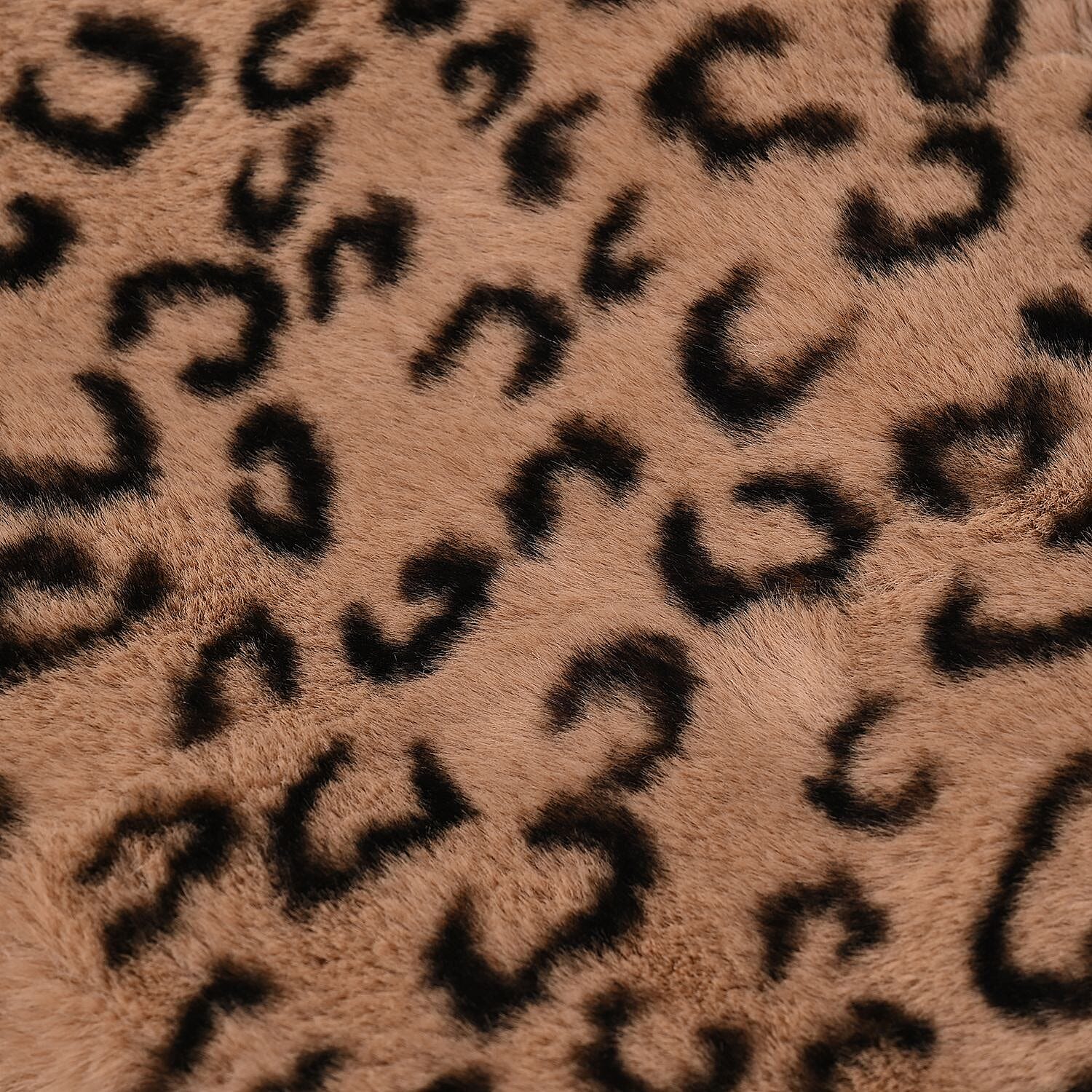 Faux Fur Leopard Pattern Hat and Scarf - Camel