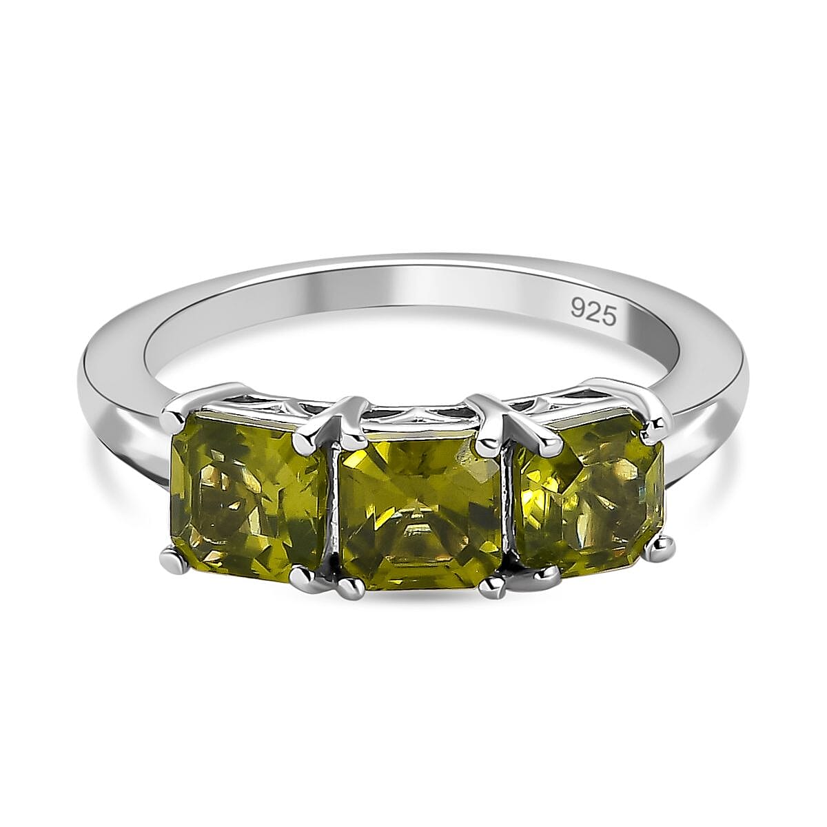 Peridot Arizona 3 Stone Ring in Platinum Overlay Sterling Silver 2.12 Ct