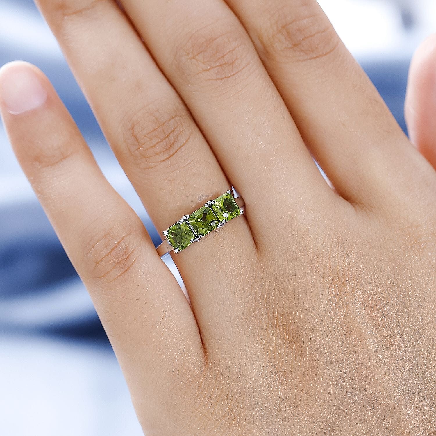 Peridot Arizona 3 Stone Ring in Platinum Overlay Sterling Silver 2.12 Ct