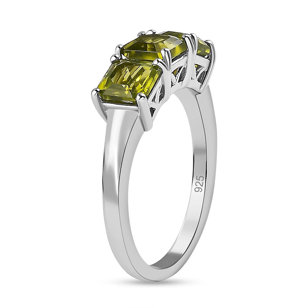 Peridot Arizona 3 Stone Ring in Platinum Overlay Sterling Silver 2.12 Ct