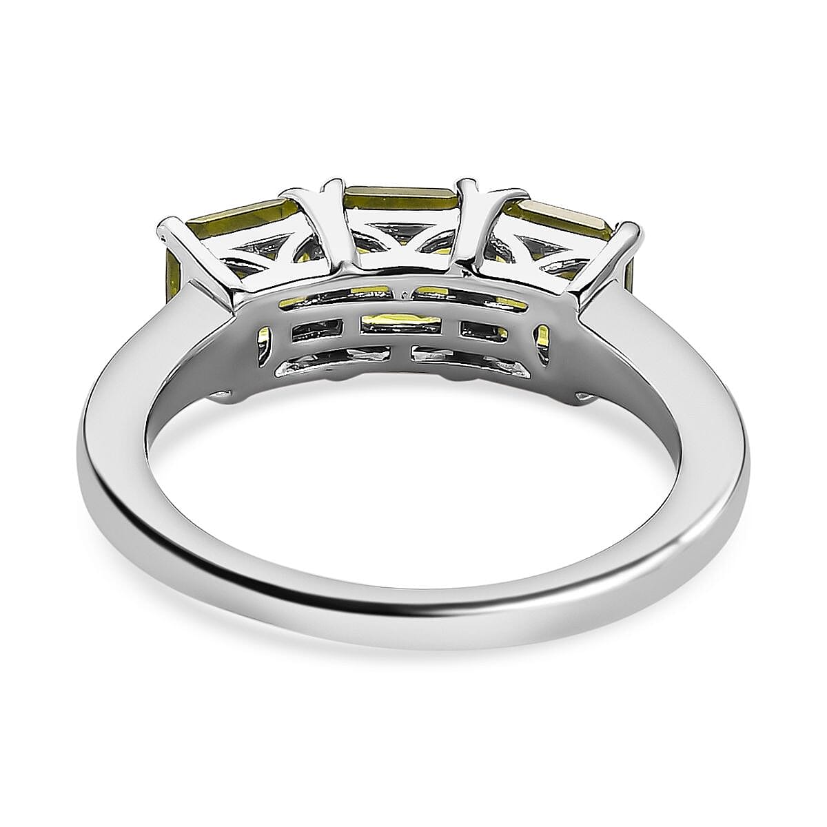 Peridot Arizona 3 Stone Ring in Platinum Overlay Sterling Silver 2.12 Ct