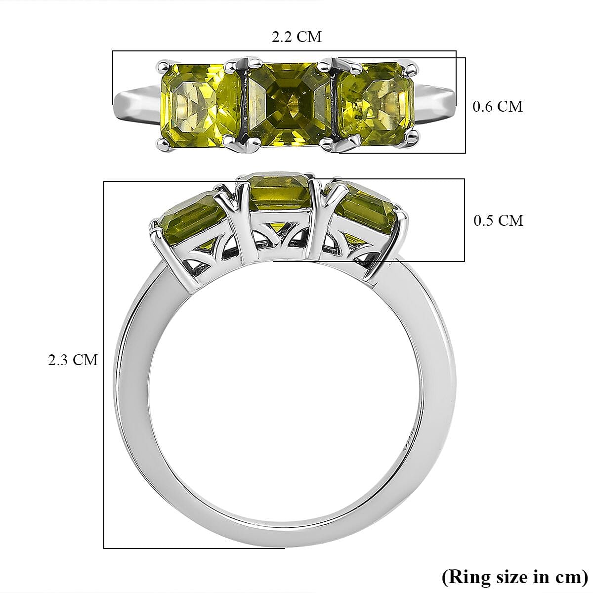 Peridot Arizona 3 Stone Ring in Platinum Overlay Sterling Silver 2.12 Ct