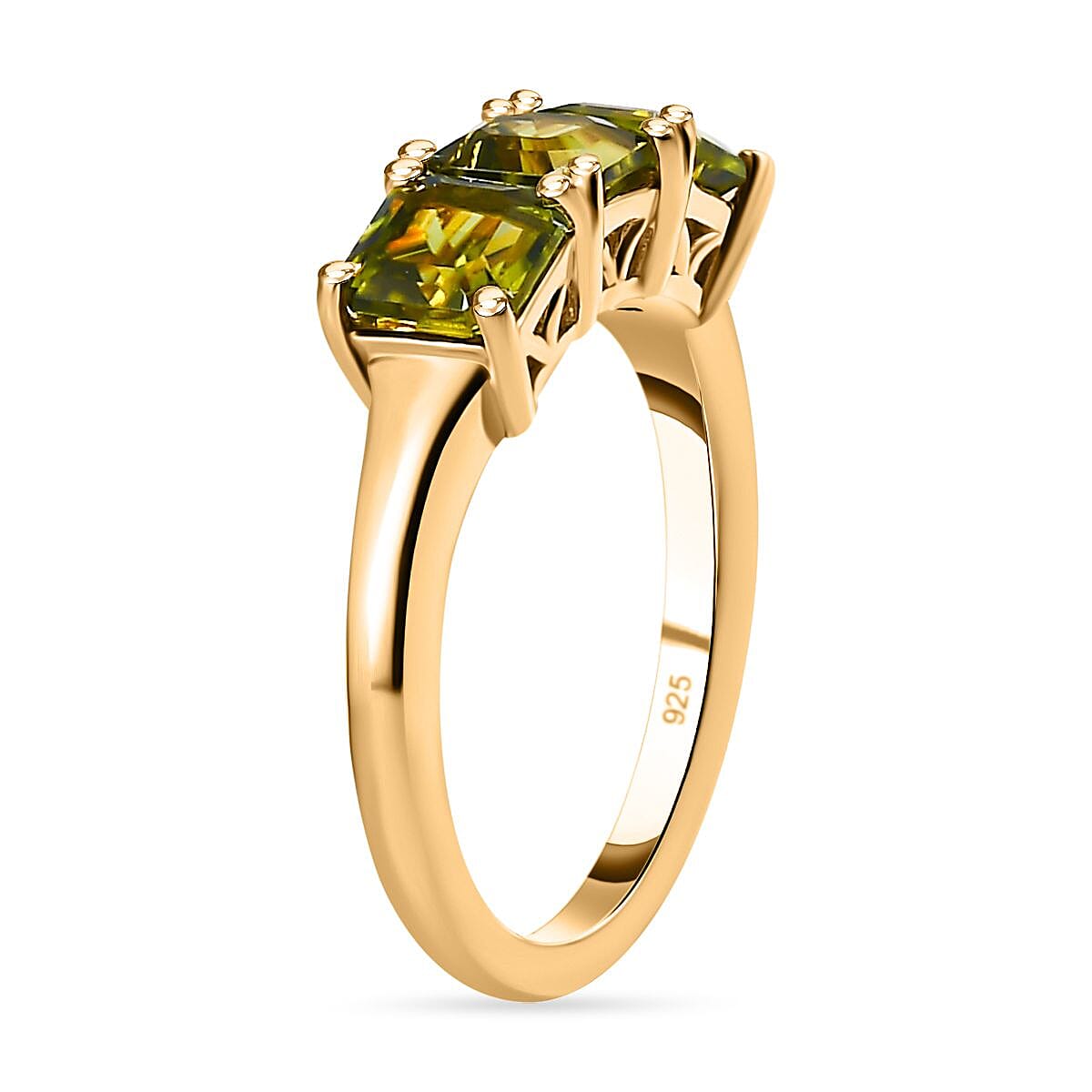 Peridot Arizona 3 Stone Ring in Yellow Gold Vermeil Plated Sterling Silver 2.11 Ct