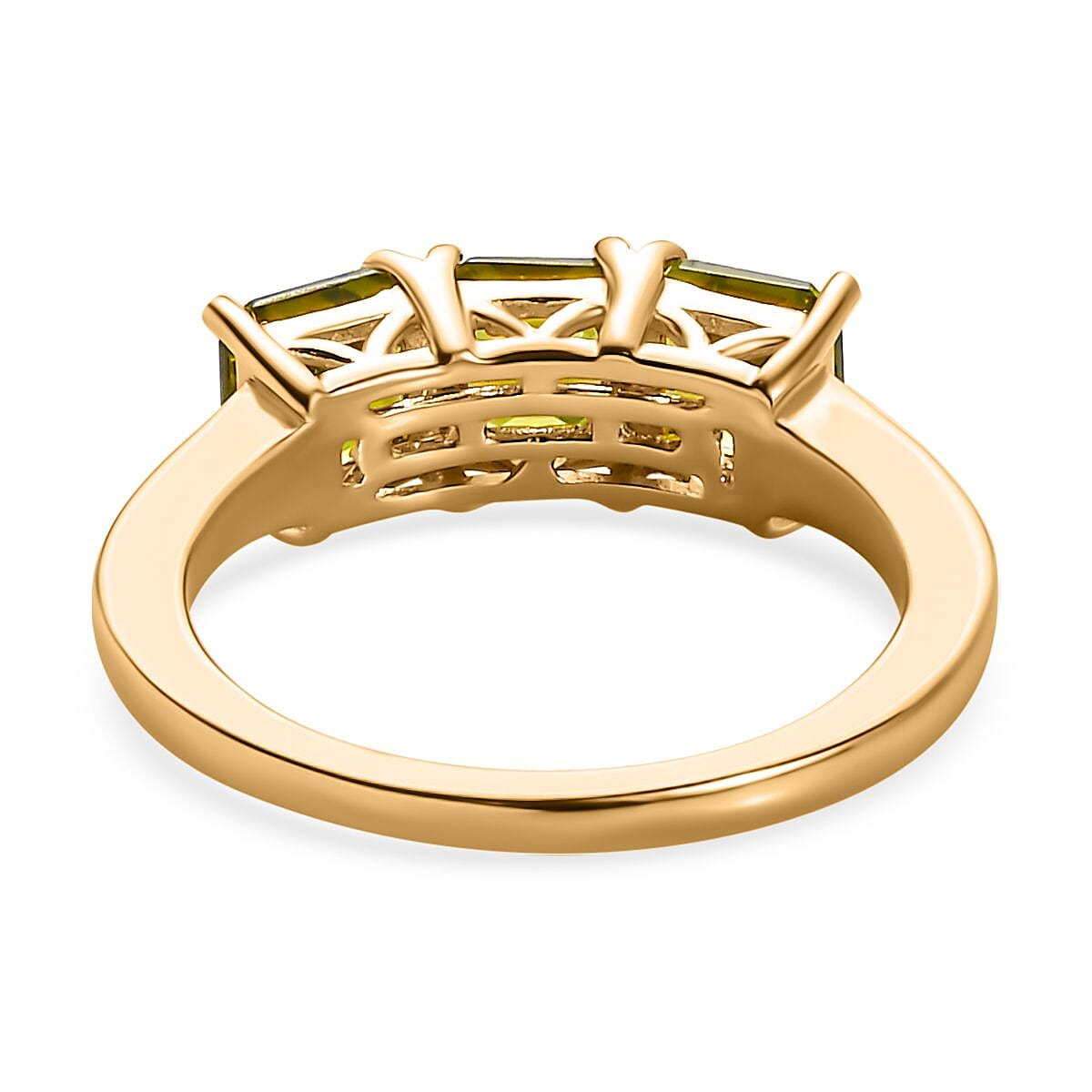 Peridot Arizona 3 Stone Ring in Yellow Gold Vermeil Plated Sterling Silver 2.11 Ct