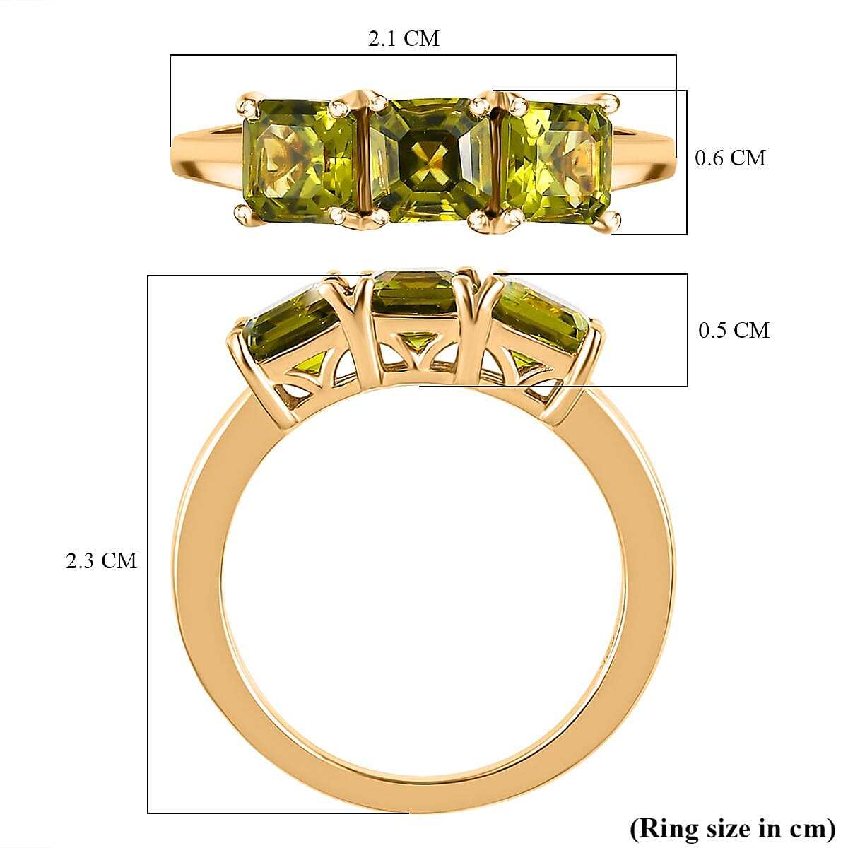 Peridot Arizona 3 Stone Ring in Yellow Gold Vermeil Plated Sterling Silver 2.11 Ct
