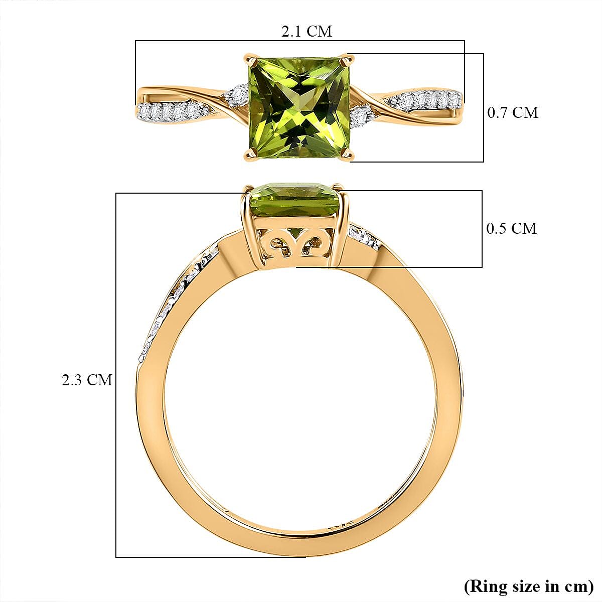 9K Yellow Gold Hebei Peridot and Moissanite Ring 1.14 Ct 9K Yellow Gold Hebei Peridot and Moissanite Ring 1.14 Ct