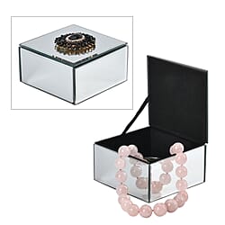 Square Glass Mirrored Jewellery Box with Crystal Flower on Top
