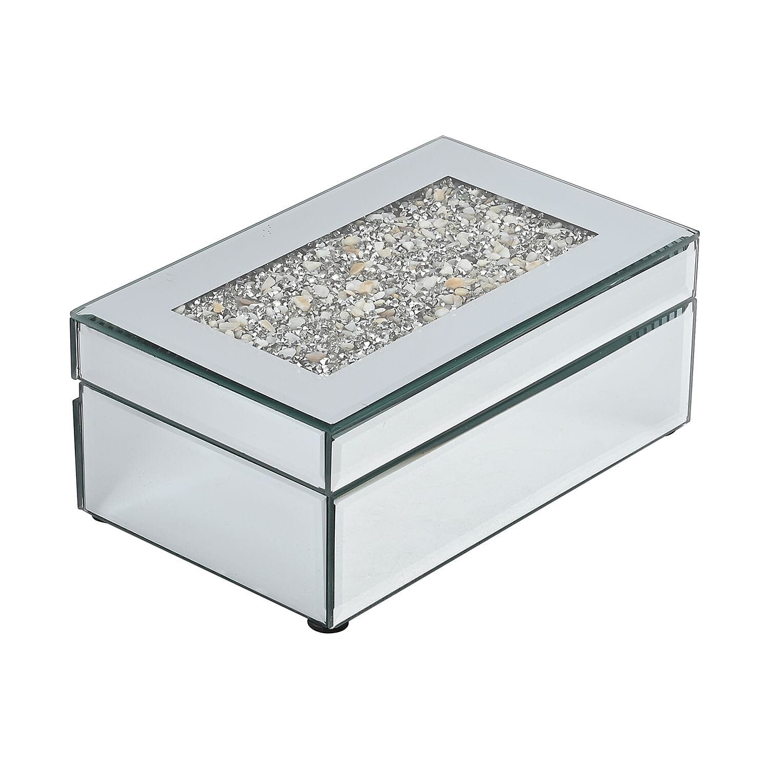 Mirrored Luxury Storage Box With Soft Velvet Inner Lining (Size 21x13x8 cm) - Silver & Cream