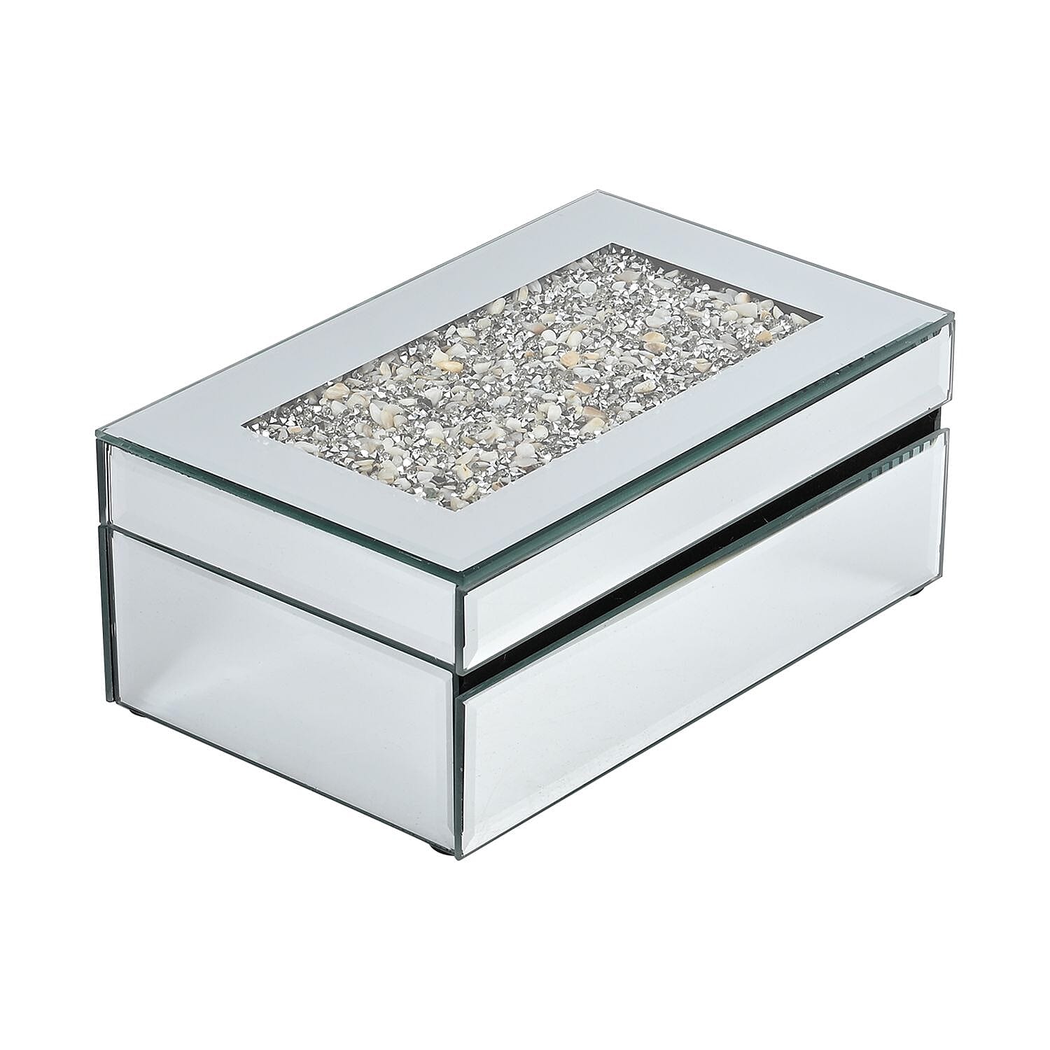 Mirrored Luxury Storage Box With Soft Velvet Inner Lining (Size 21x13x8 cm) - Silver & Cream