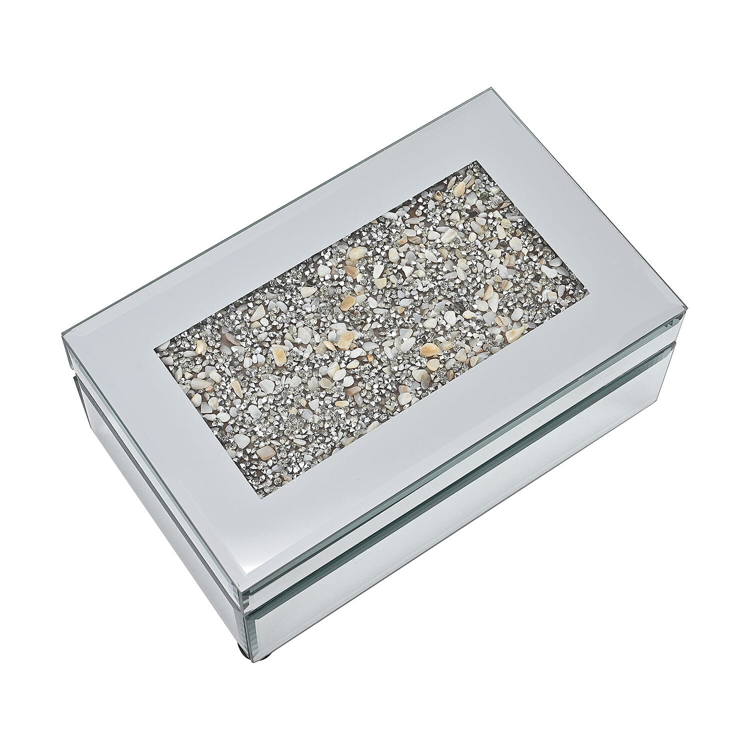 Mirrored Luxury Storage Box With Soft Velvet Inner Lining (Size 21x13x8 cm) - Silver & Cream