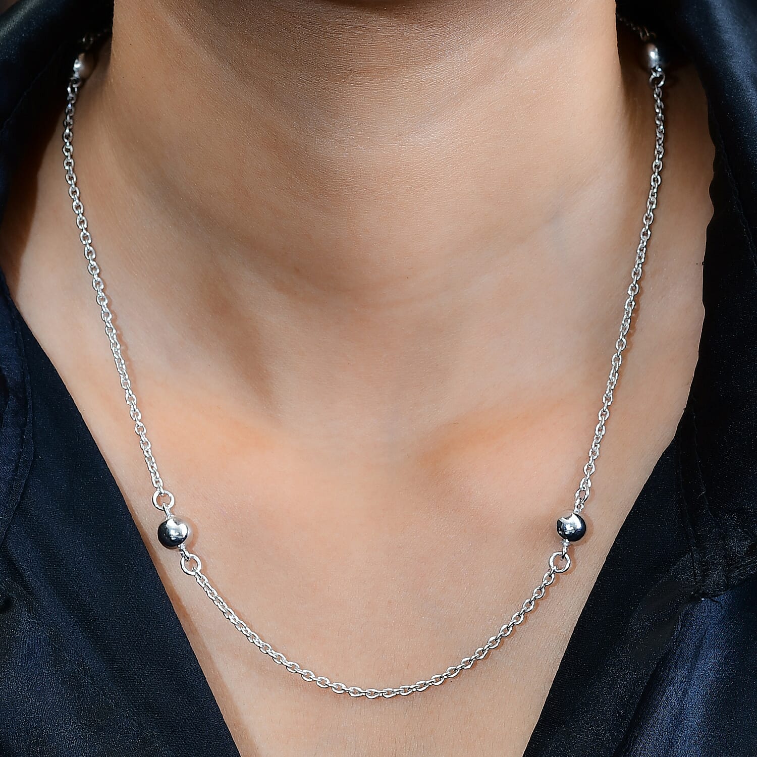 Platinum Overlay Sterling Silver Necklace (Size - 20), Silver Wt. 8.50 Gms