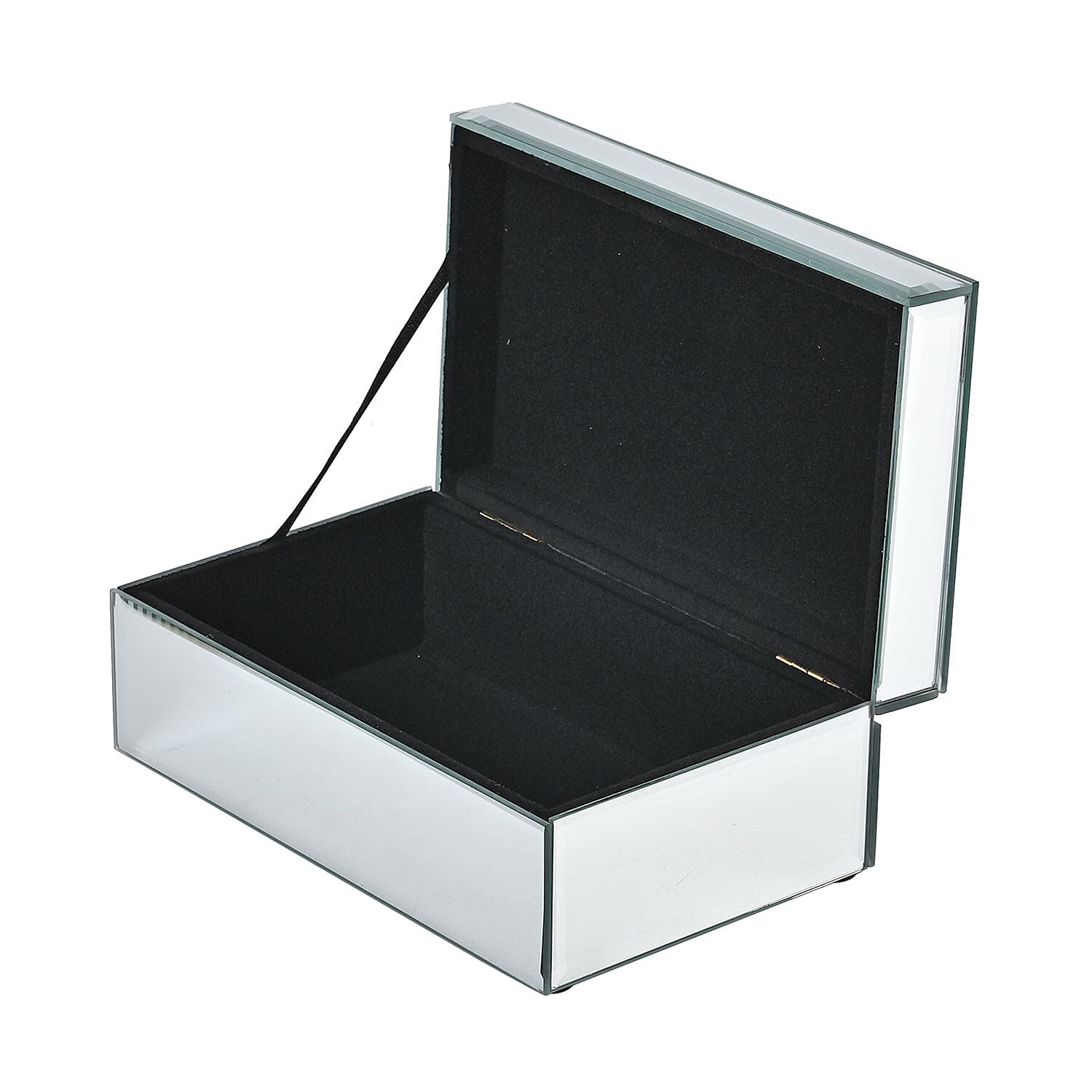 Mirrored Luxury Storage Box With Soft Velvet Inner Lining (Size 21x13x8 cm) - Gold & Blue