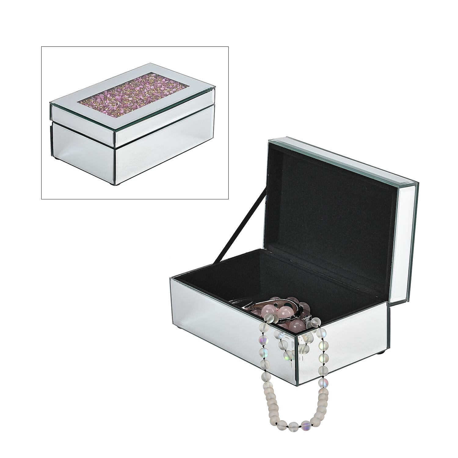 Mirrored Luxury Storage Box With Soft Velvet Inner Lining (Size 21x13x8 cm) - Gold & Lavender