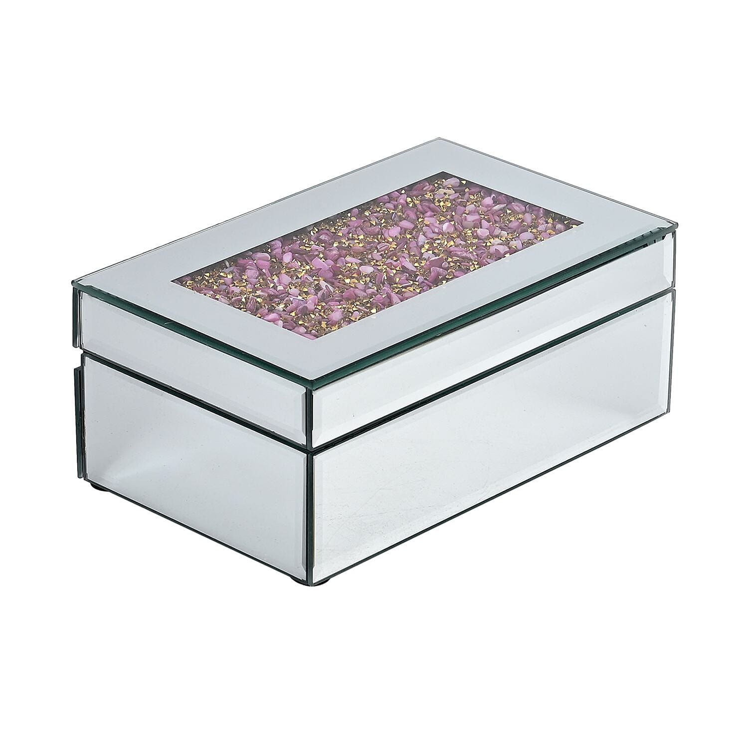 Mirrored Luxury Storage Box With Soft Velvet Inner Lining (Size 21x13x8 cm) - Gold & Lavender