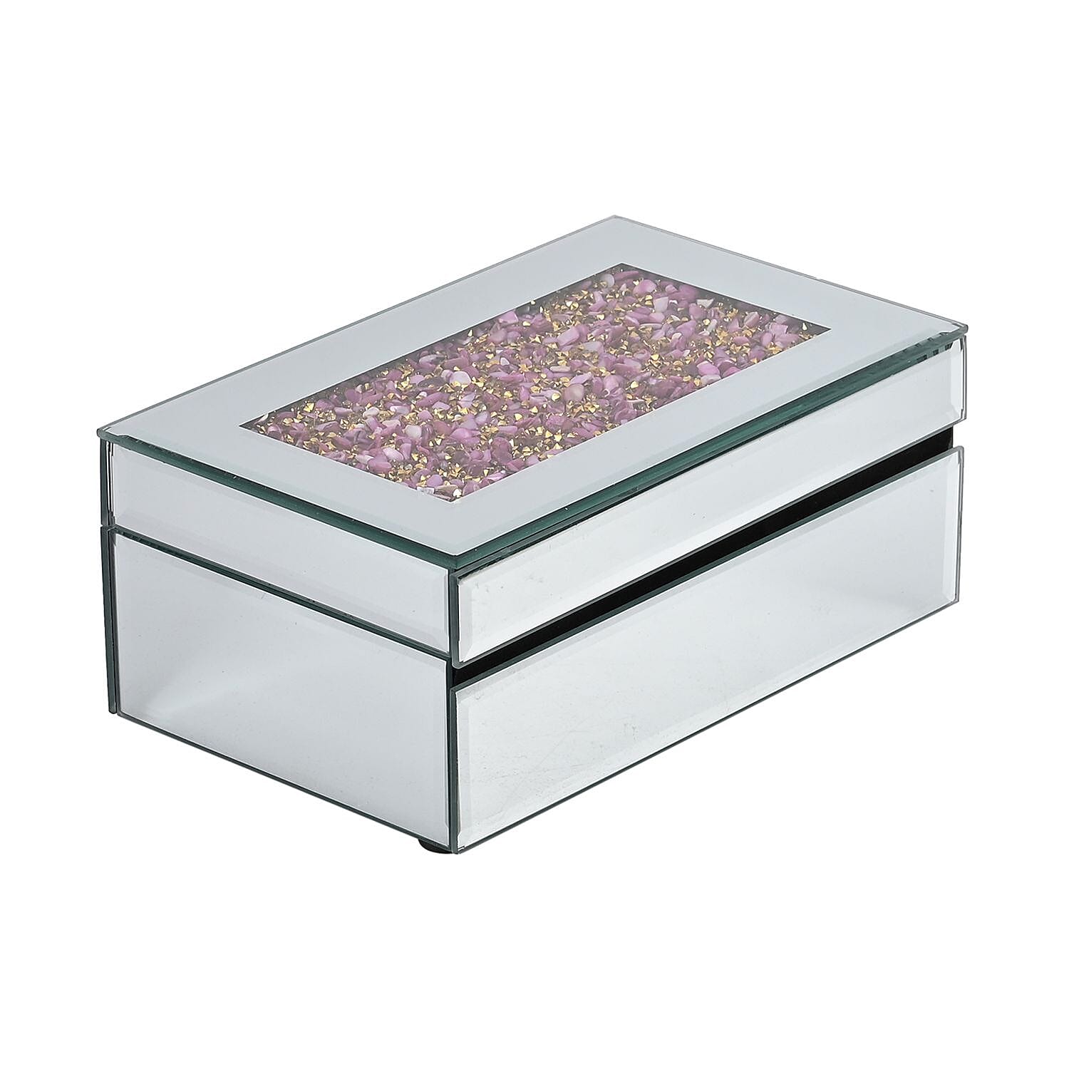 Mirrored Luxury Storage Box With Soft Velvet Inner Lining (Size 21x13x8 cm) - Gold & Lavender