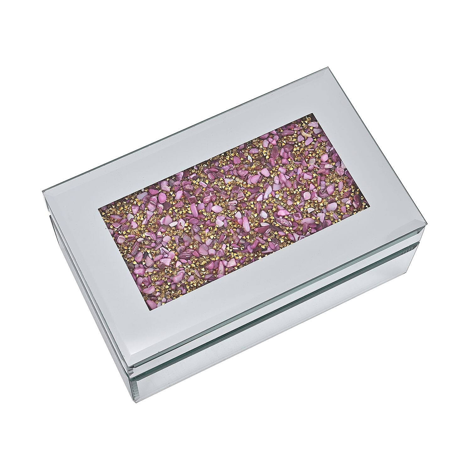 Mirrored Luxury Storage Box With Soft Velvet Inner Lining (Size 21x13x8 cm) - Gold & Lavender