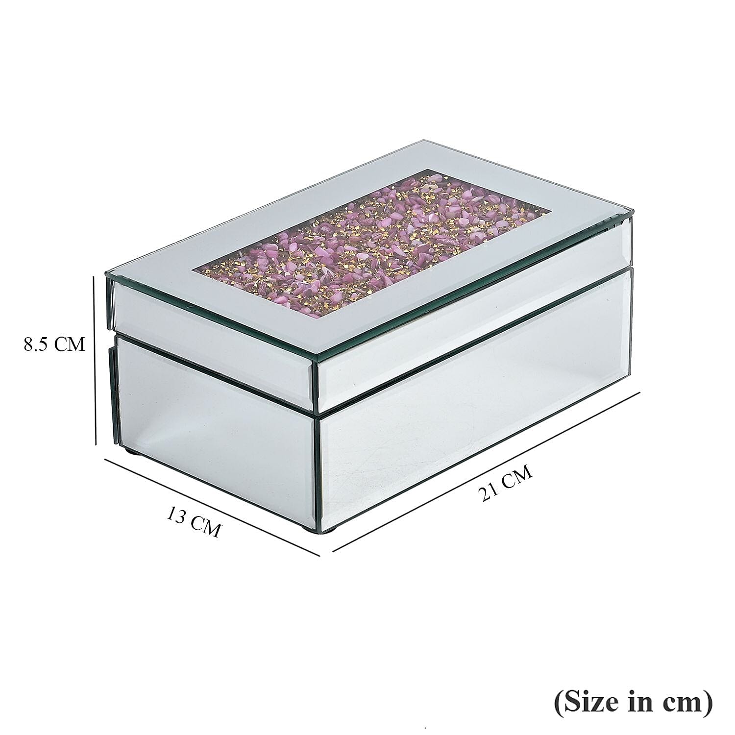 Mirrored Luxury Storage Box With Soft Velvet Inner Lining (Size 21x13x8 cm) - Gold & Lavender