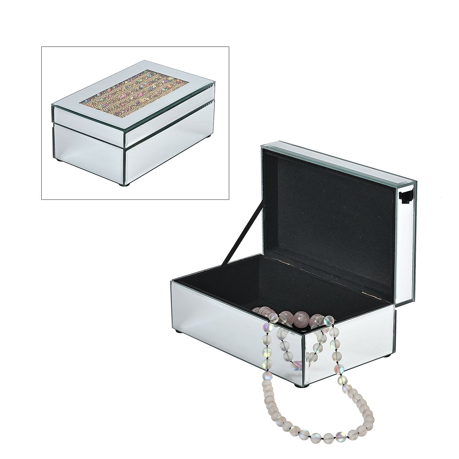 Rectangle Jewellery Box With Soft Velvet Inner Lining - Crystal Chain (Size 21x13x8 cm) - Silver