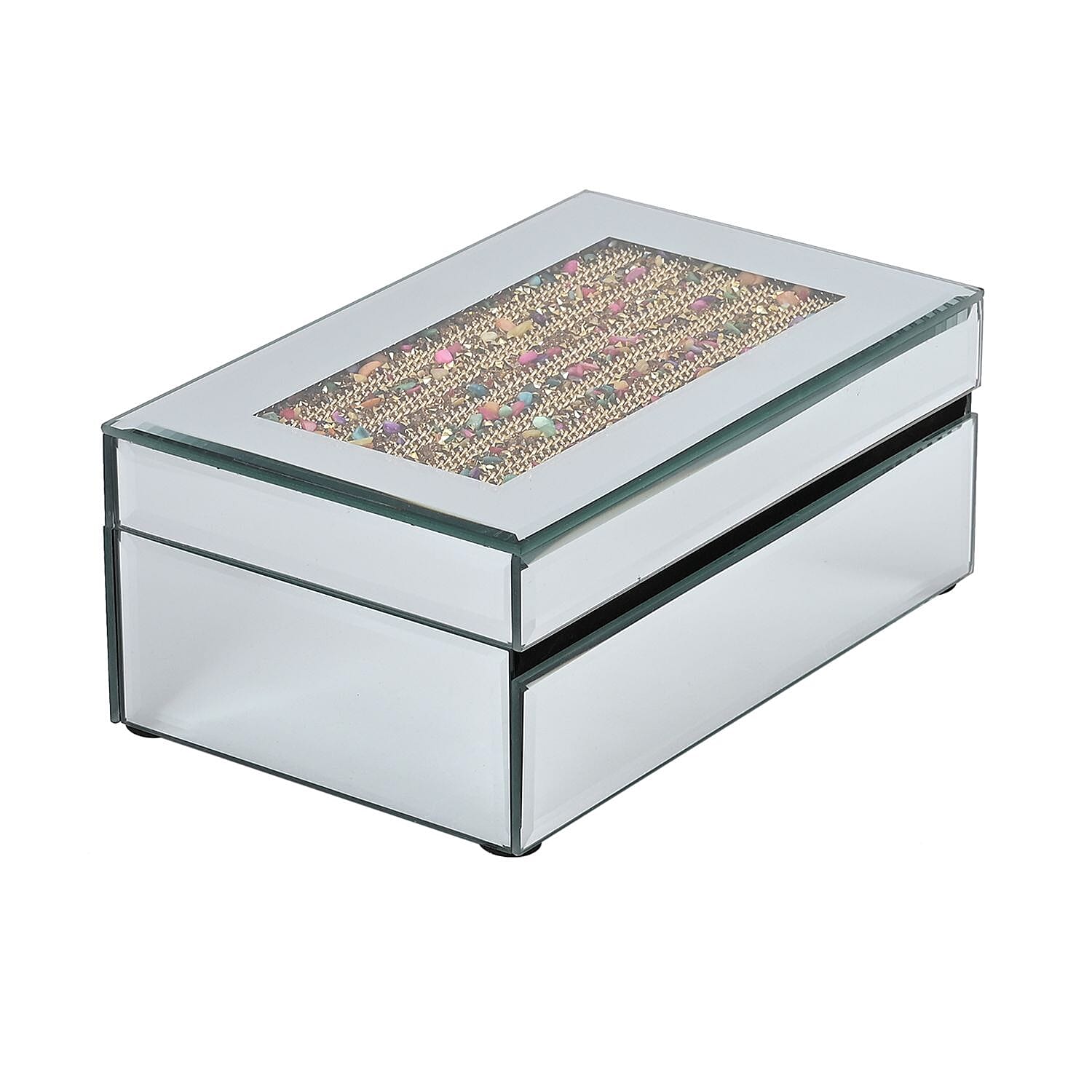 Rectangle Jewellery Box With Soft Velvet Inner Lining - Crystal Chain (Size 21x13x8 cm) - Silver