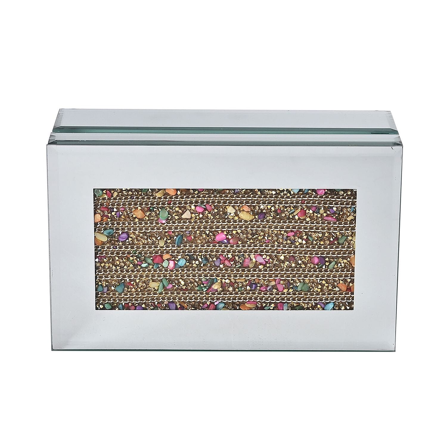 Rectangle Jewellery Box With Soft Velvet Inner Lining - Crystal Chain (Size 21x13x8 cm) - Silver