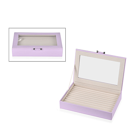 Purple Stylish Ring Box with Glass Display & Anti-Tarnish Lining (Holds up to 100 Rings) – 10x7x2 cm