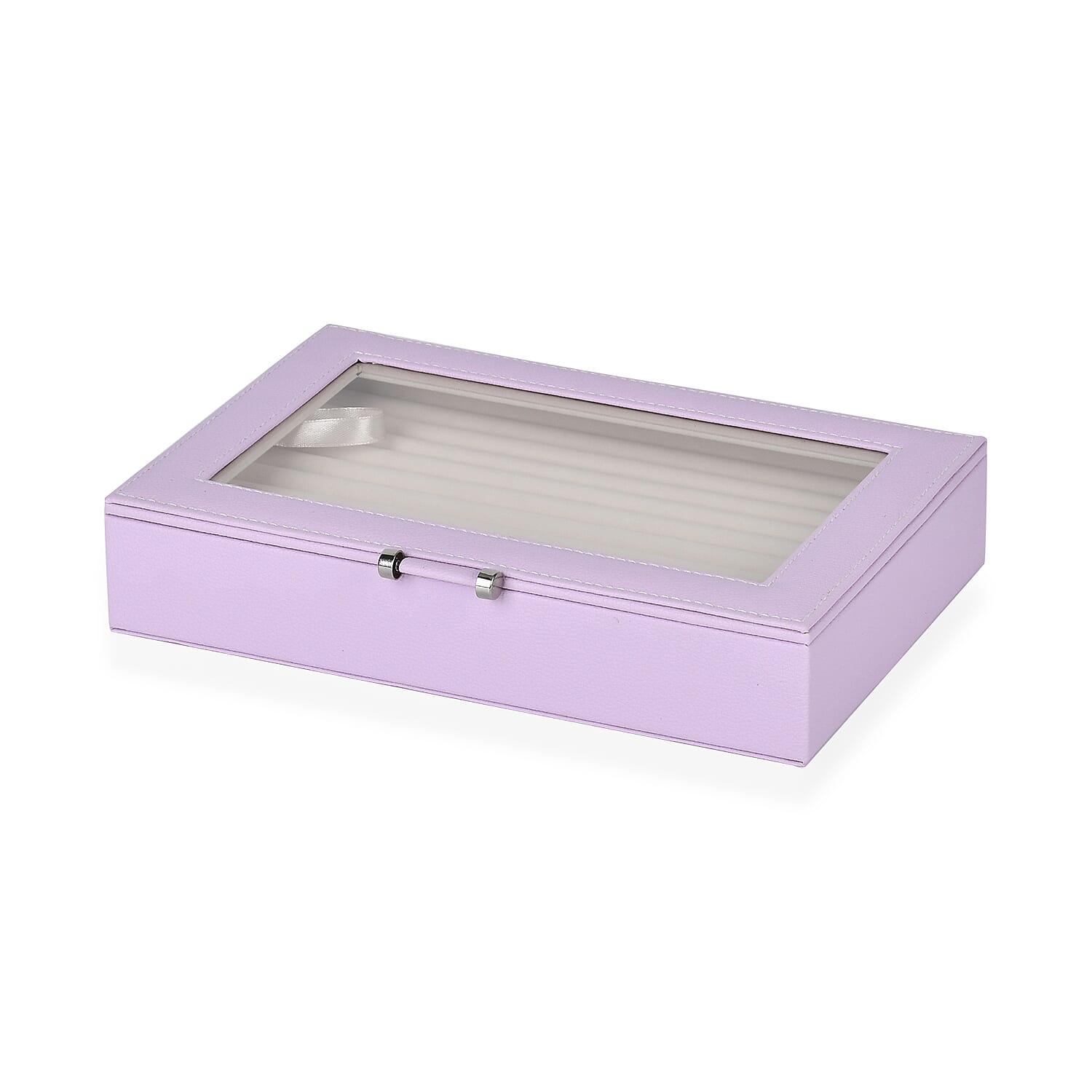 Stylish Ring Box With Glass Window & Anti Tarnish Lining (Size 10x7x2 cm) - Purple (Can Hold 100Pcs Rings)