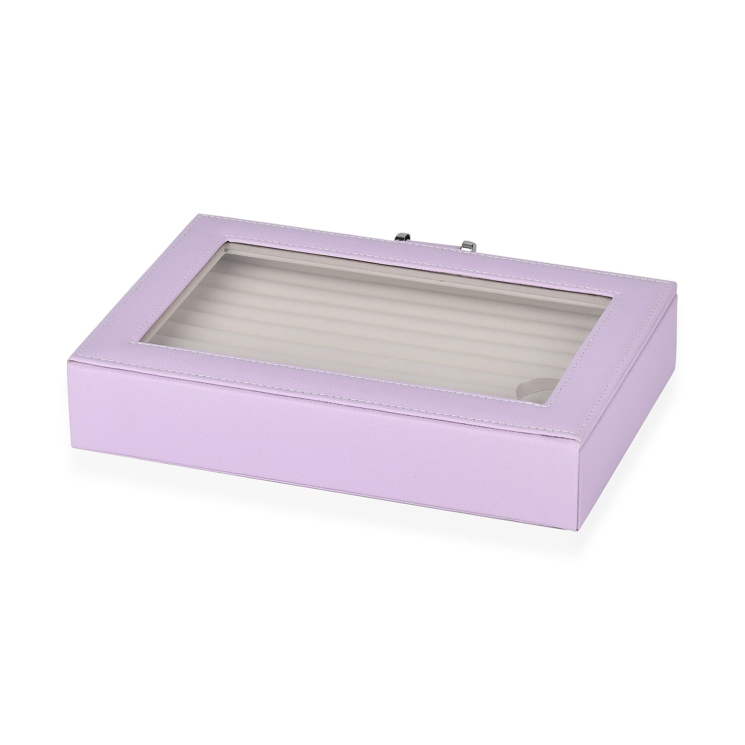 Stylish Ring Box With Glass Window & Anti Tarnish Lining (Size 10x7x2 cm) - Purple (Can Hold 100Pcs Rings)