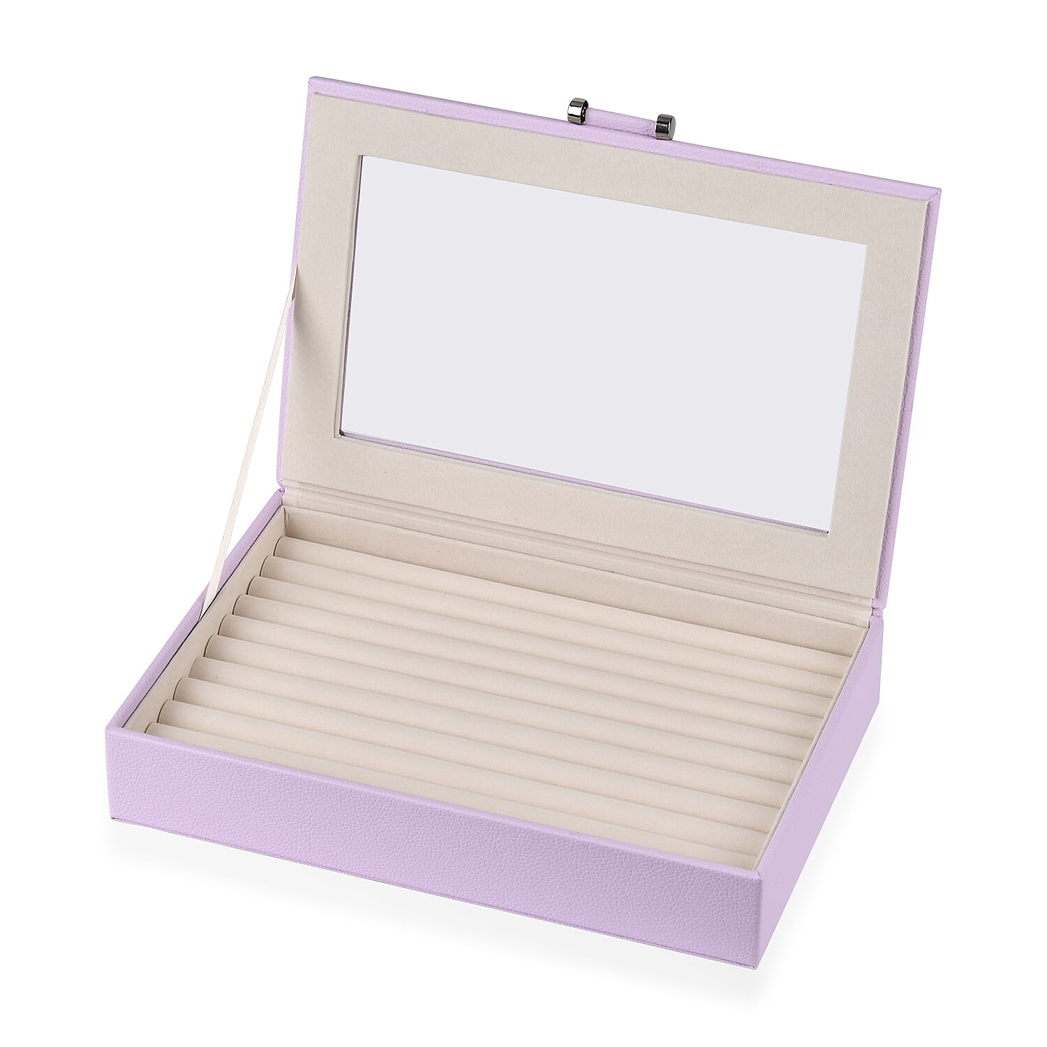 Stylish Ring Box With Glass Window & Anti Tarnish Lining (Size 10x7x2 cm) - Purple (Can Hold 100Pcs Rings)