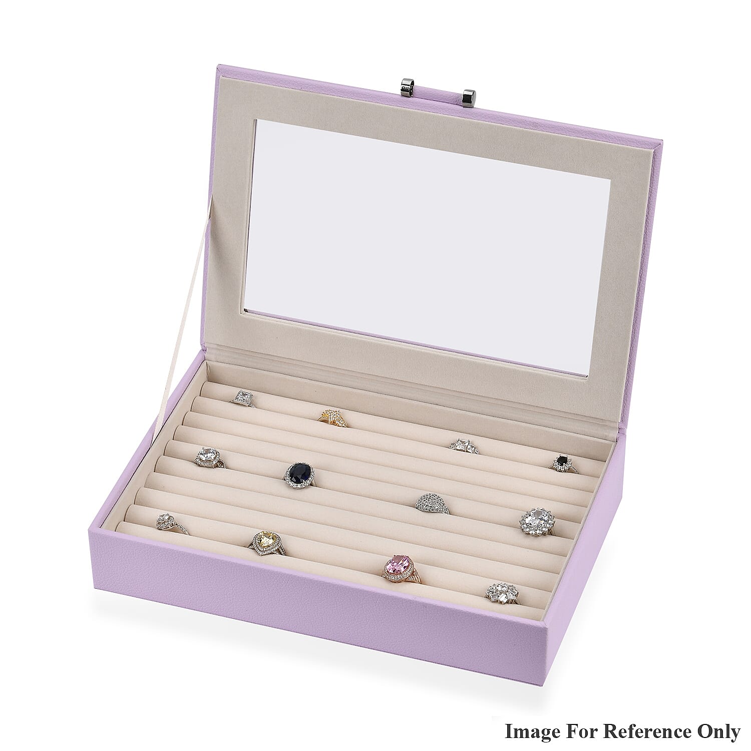 Stylish Ring Box With Glass Window & Anti Tarnish Lining (Size 10x7x2 cm) - Purple (Can Hold 100Pcs Rings)