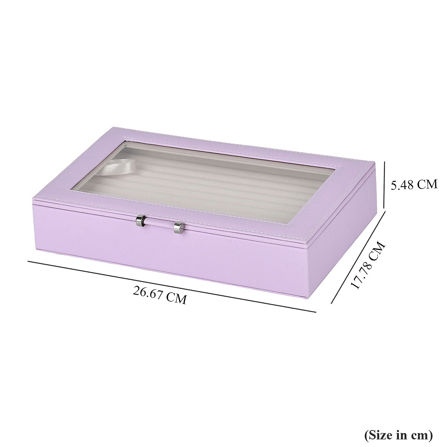 Stylish Ring Box With Glass Window & Anti Tarnish Lining (Size 10x7x2 cm) - Purple (Can Hold 100Pcs Rings)