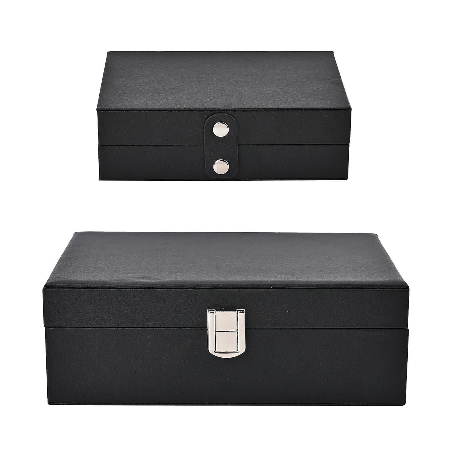 Set of 2 - Multi Purpose Two Tier Jewellery Box with Metal Lock - Black