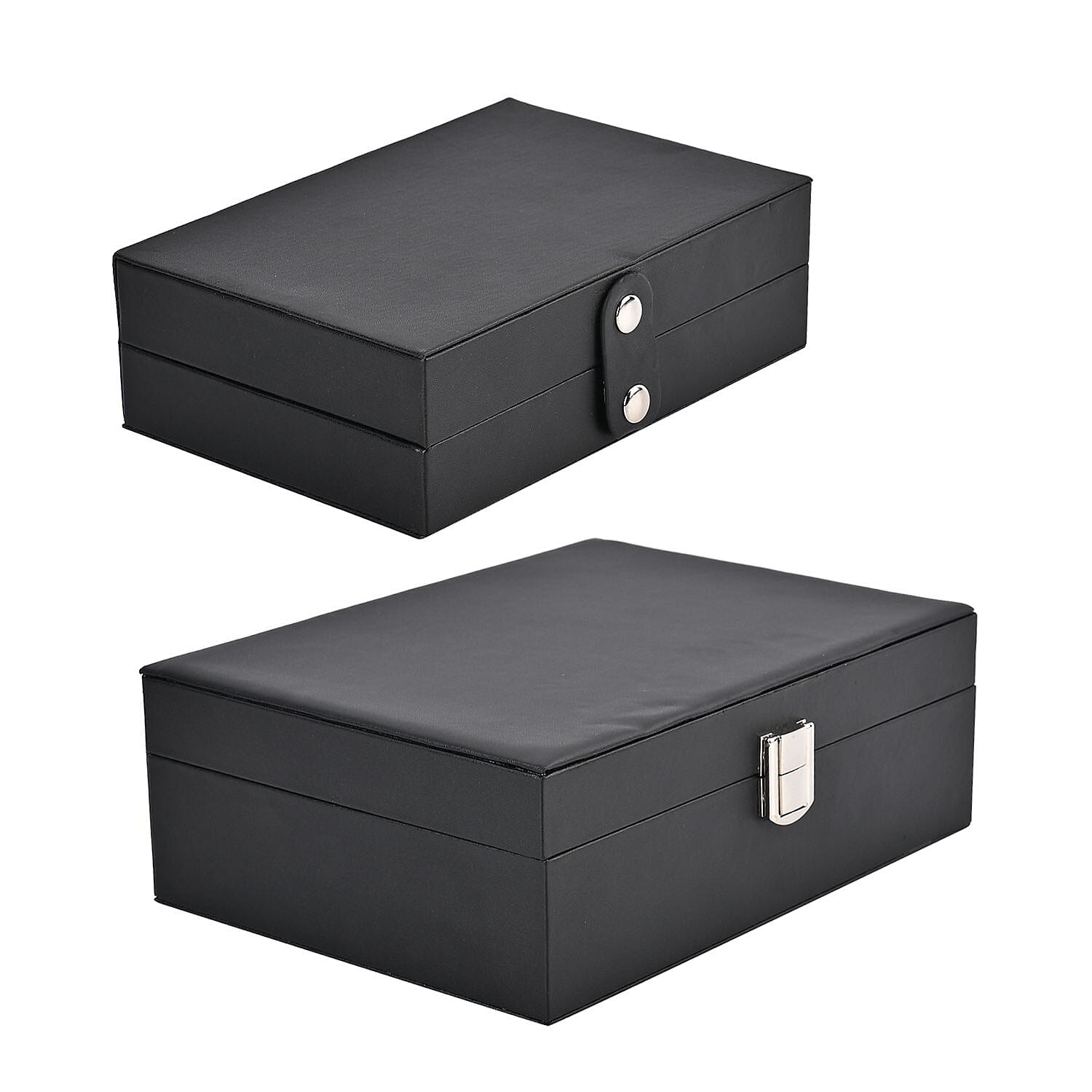 Set of 2 - Multi Purpose Two Tier Jewellery Box with Metal Lock - Black