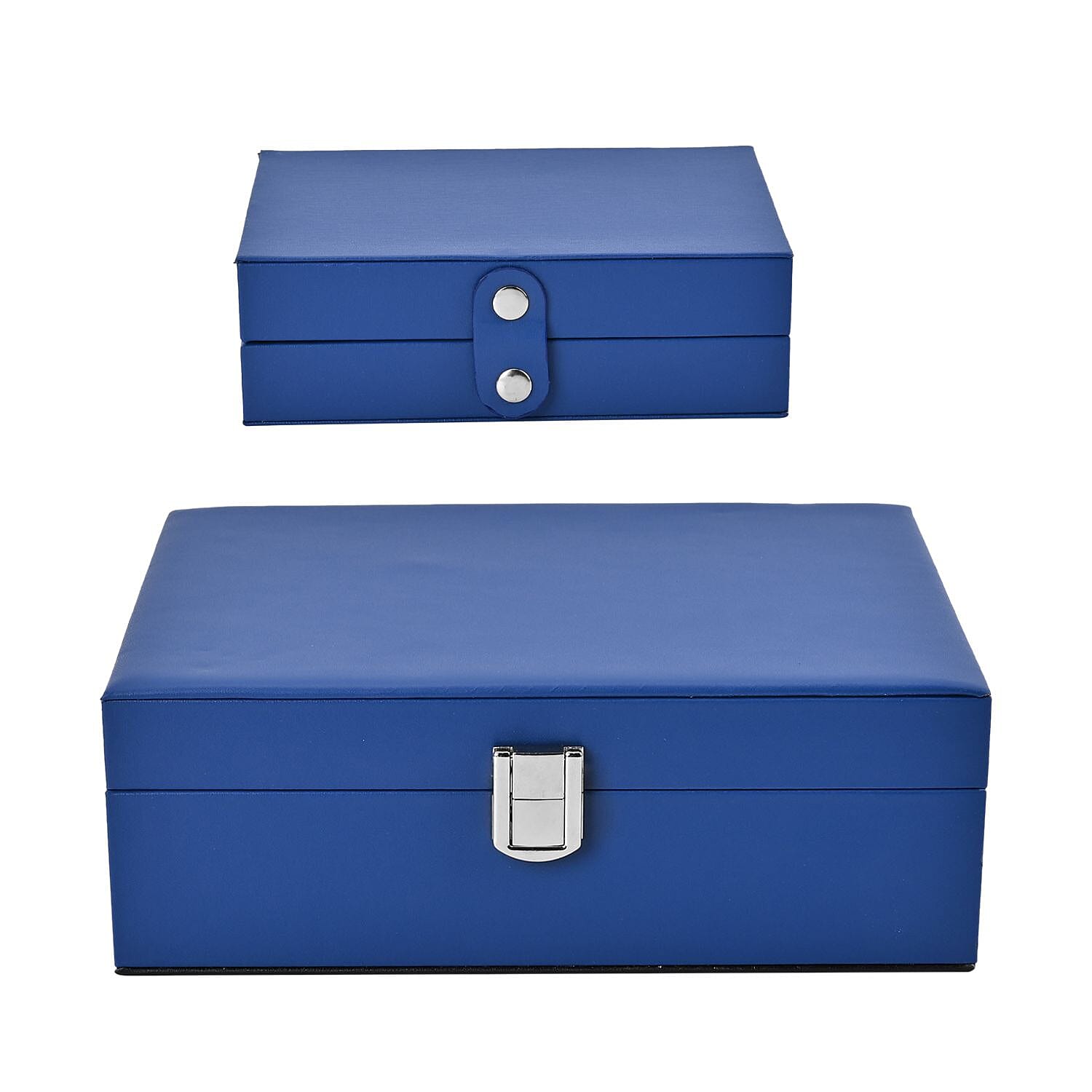 Set of 2 - Multi Purpose Two Tier Jewellery Box with Metal Lock (Size 23x17x8cm, 16x10x5cm) - Blue