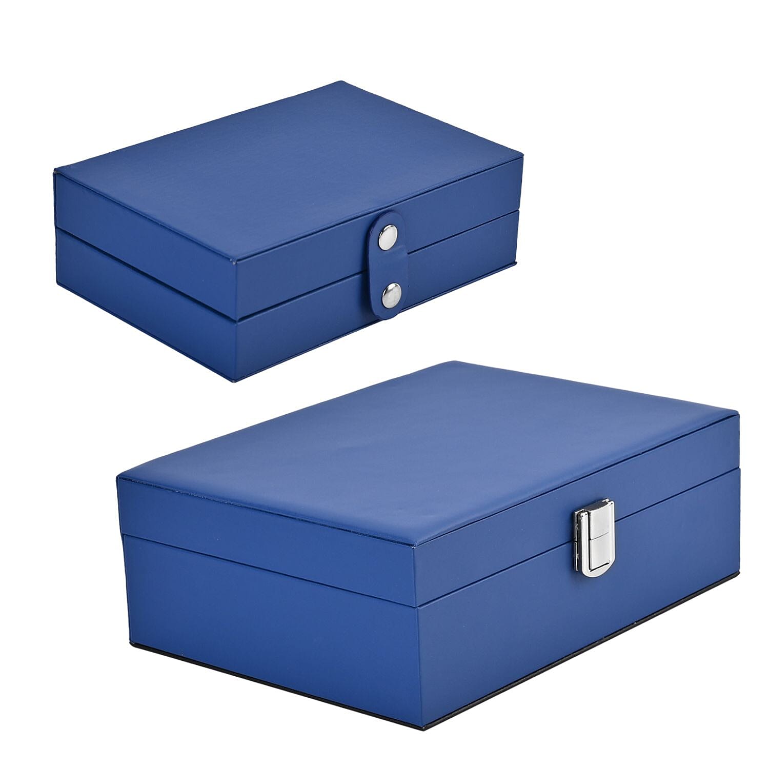 Set of 2 - Multi Purpose Two Tier Jewellery Box with Metal Lock (Size 23x17x8cm, 16x10x5cm) - Blue