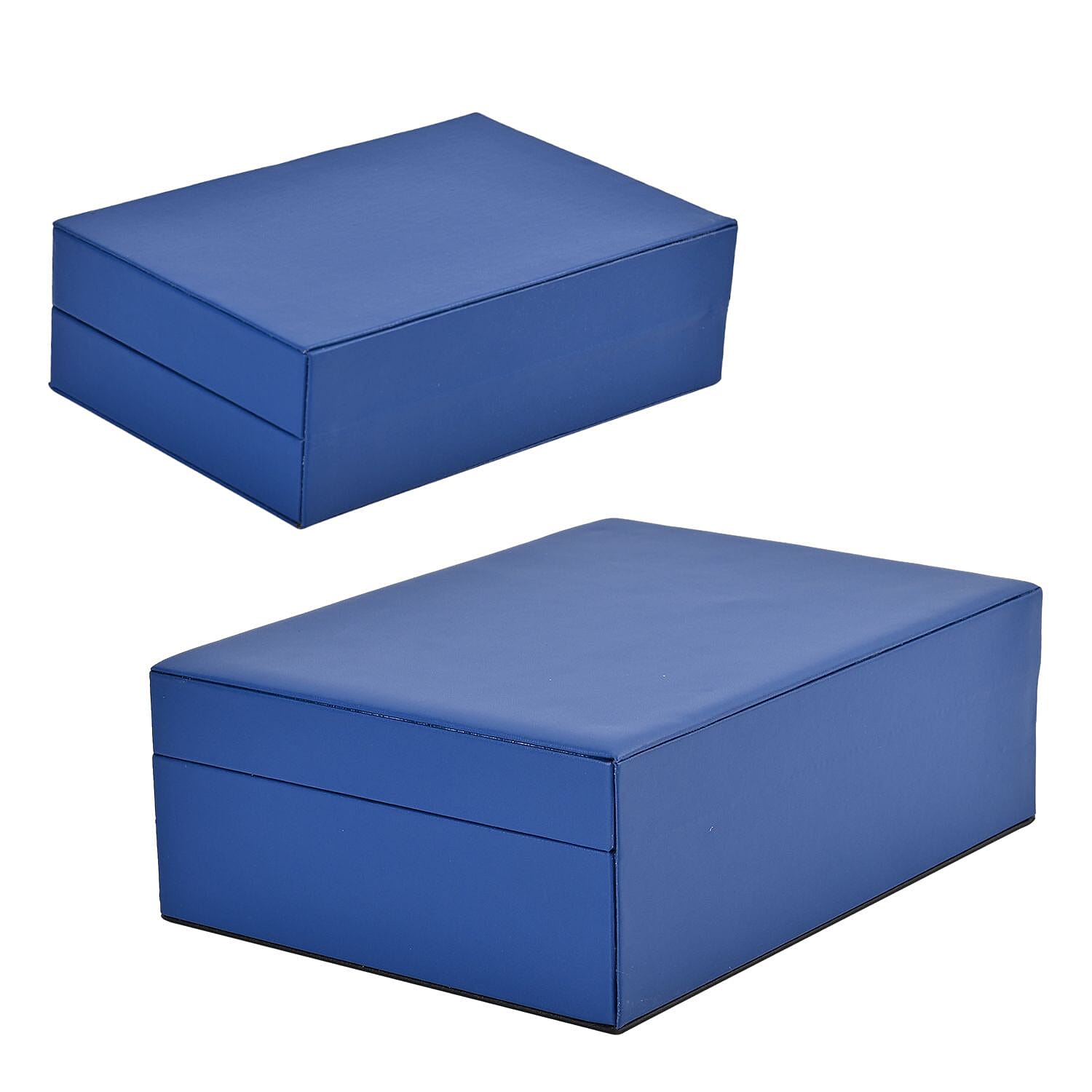 Set of 2 - Multi Purpose Two Tier Jewellery Box with Metal Lock (Size 23x17x8cm, 16x10x5cm) - Blue