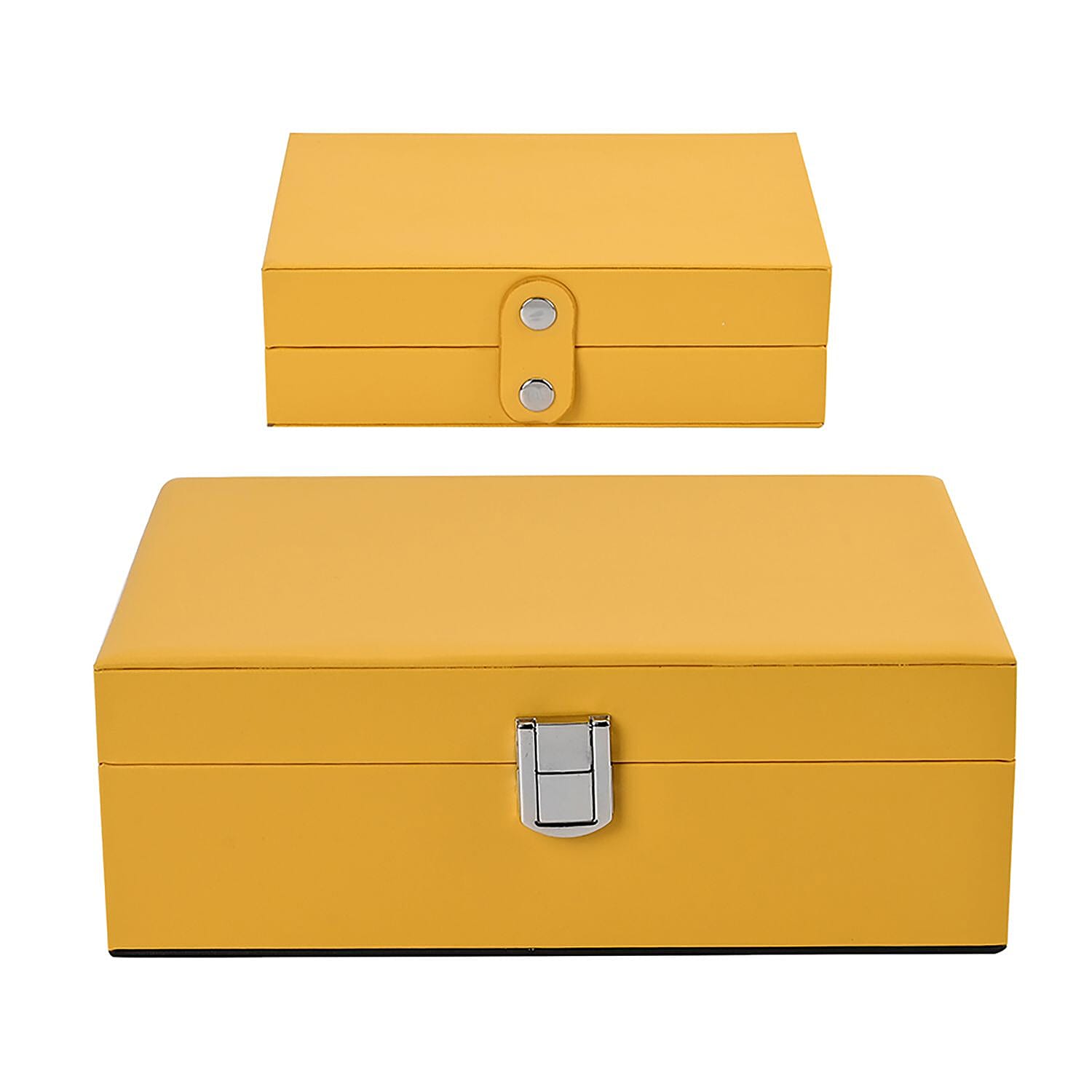 Set of 2 - Multi Purpose Two Tier Jewellery Box with Metal Lock (Size 23x17x8cm, 16x10x5cm) - Yellow