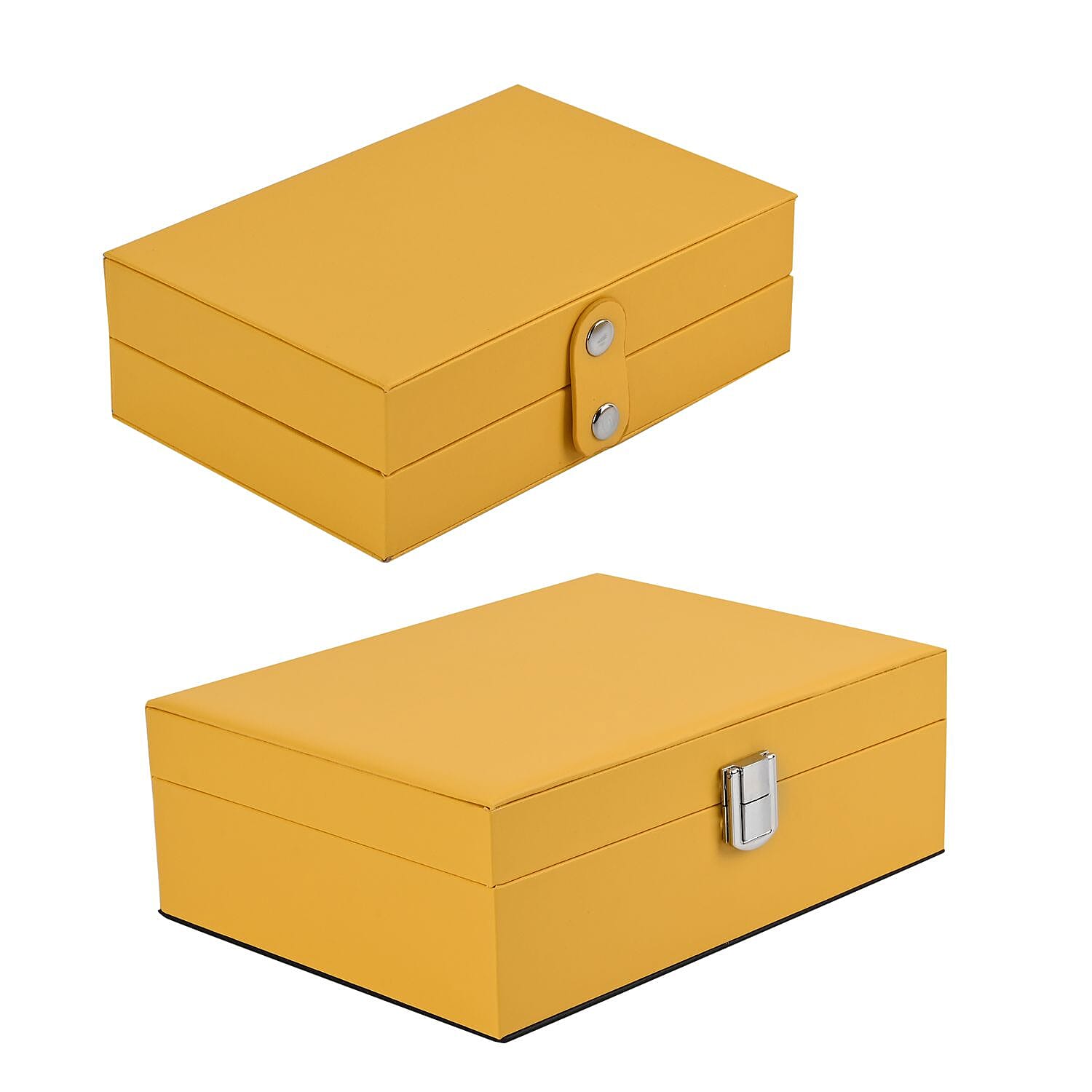 Set of 2 - Multi Purpose Two Tier Jewellery Box with Metal Lock (Size 23x17x8cm, 16x10x5cm) - Yellow
