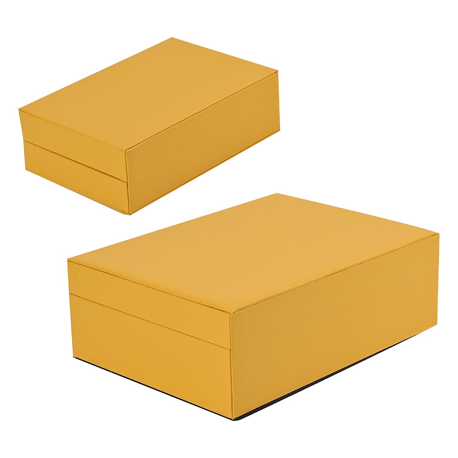 Set of 2 - Multi Purpose Two Tier Jewellery Box with Metal Lock (Size 23x17x8cm, 16x10x5cm) - Yellow