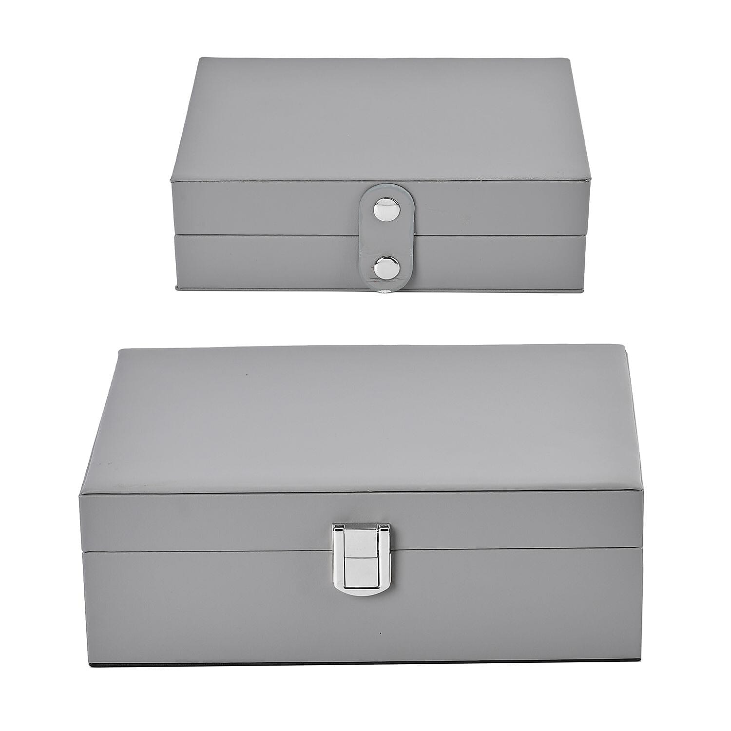 Set of 2 - Multi Purpose Two Tier Jewellery Box with Metal Lock (Size 23x17x8cm, 16x10x5cm) - Grey