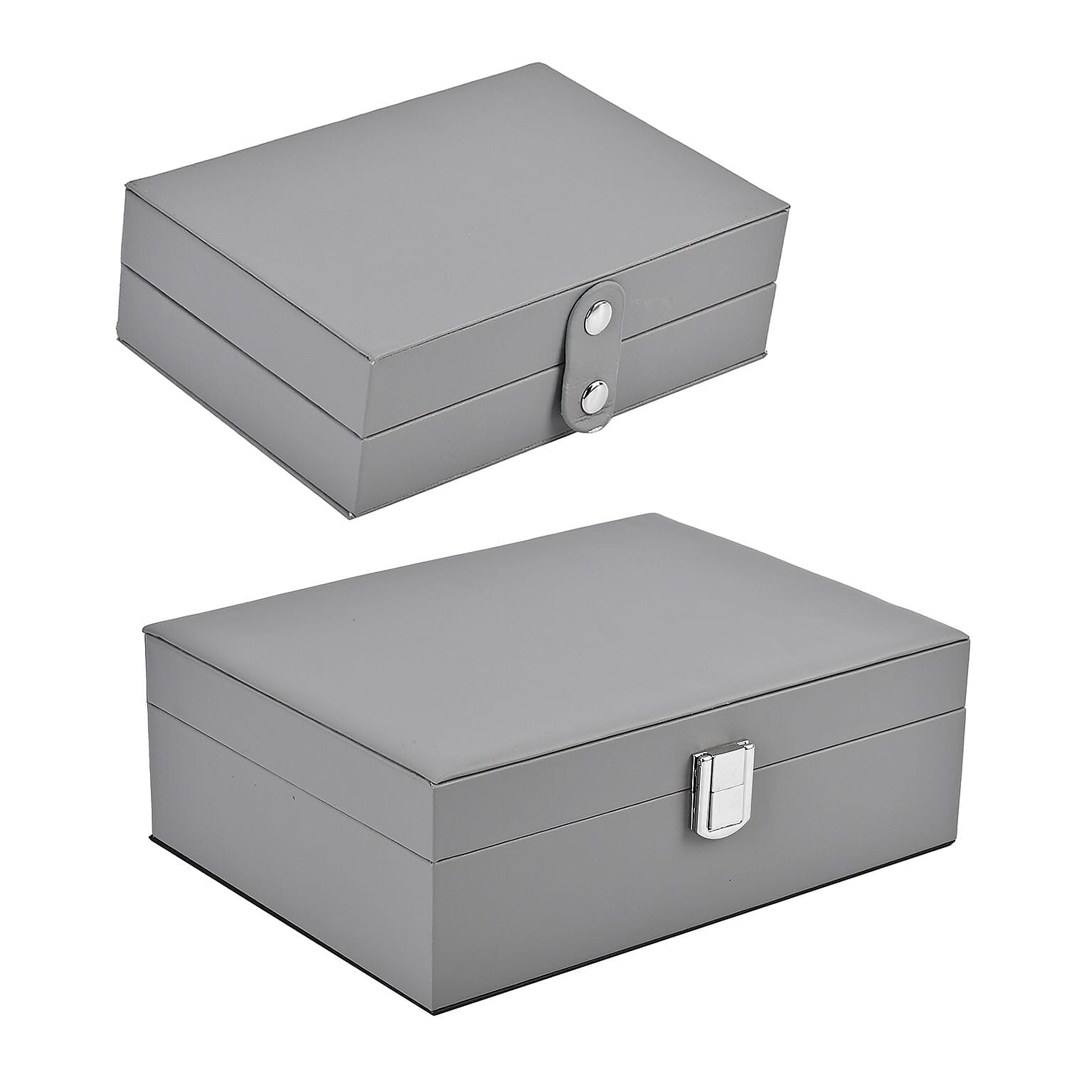 Set of 2 - Multi Purpose Two Tier Jewellery Box with Metal Lock (Size 23x17x8cm, 16x10x5cm) - Grey