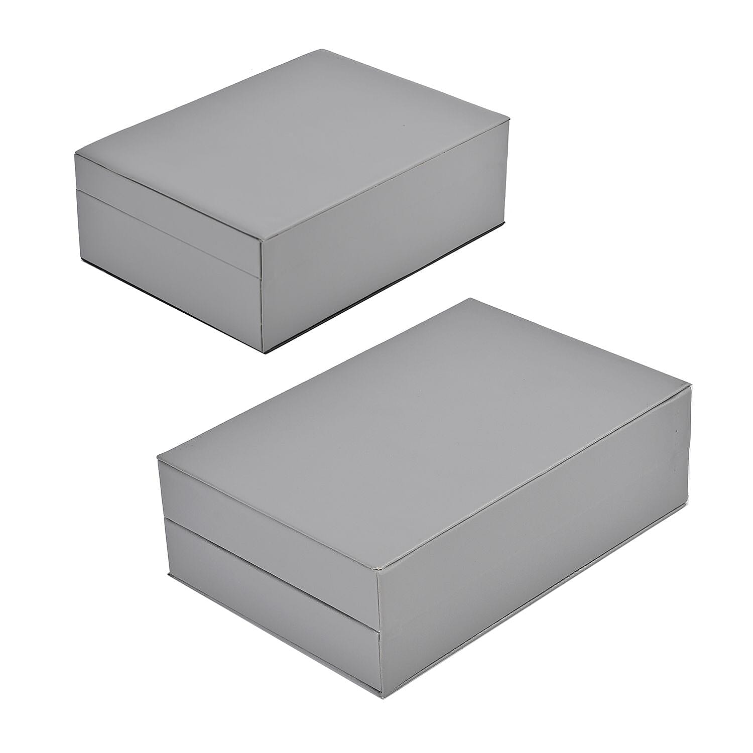 Set of 2 - Multi Purpose Two Tier Jewellery Box with Metal Lock (Size 23x17x8cm, 16x10x5cm) - Grey
