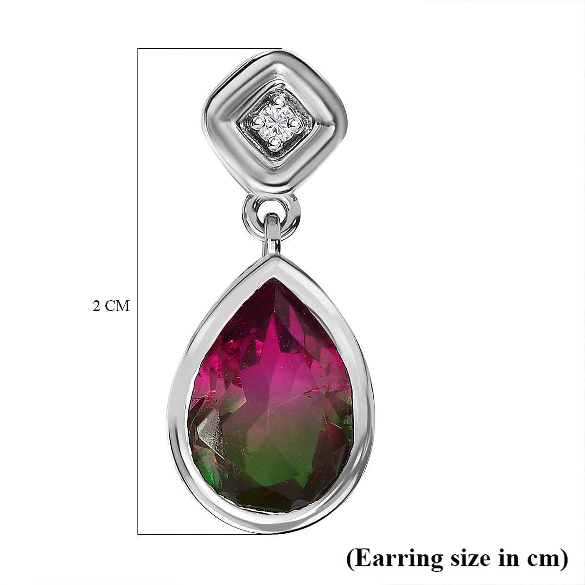 Watermelon Colour Tourmaline Quartz and Natural Zircon Dangle Earrings in Platinum Overlay Sterling Silver 4.23 Ct.