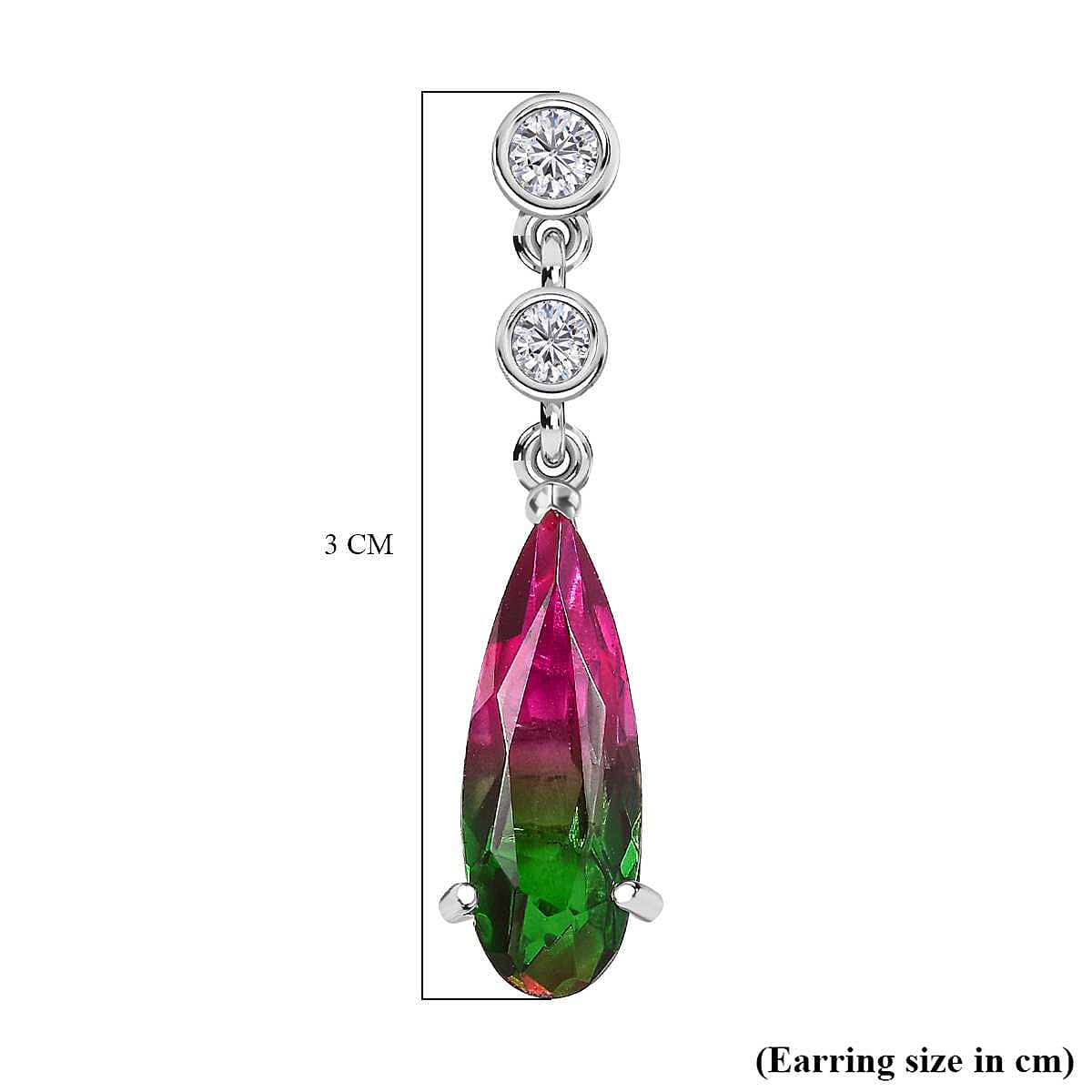 Watermelon Colour Tourmaline Quartz and Natural Zircon Dangle Earrings in Platinum Overlay Sterling Silver 6.00 Ct