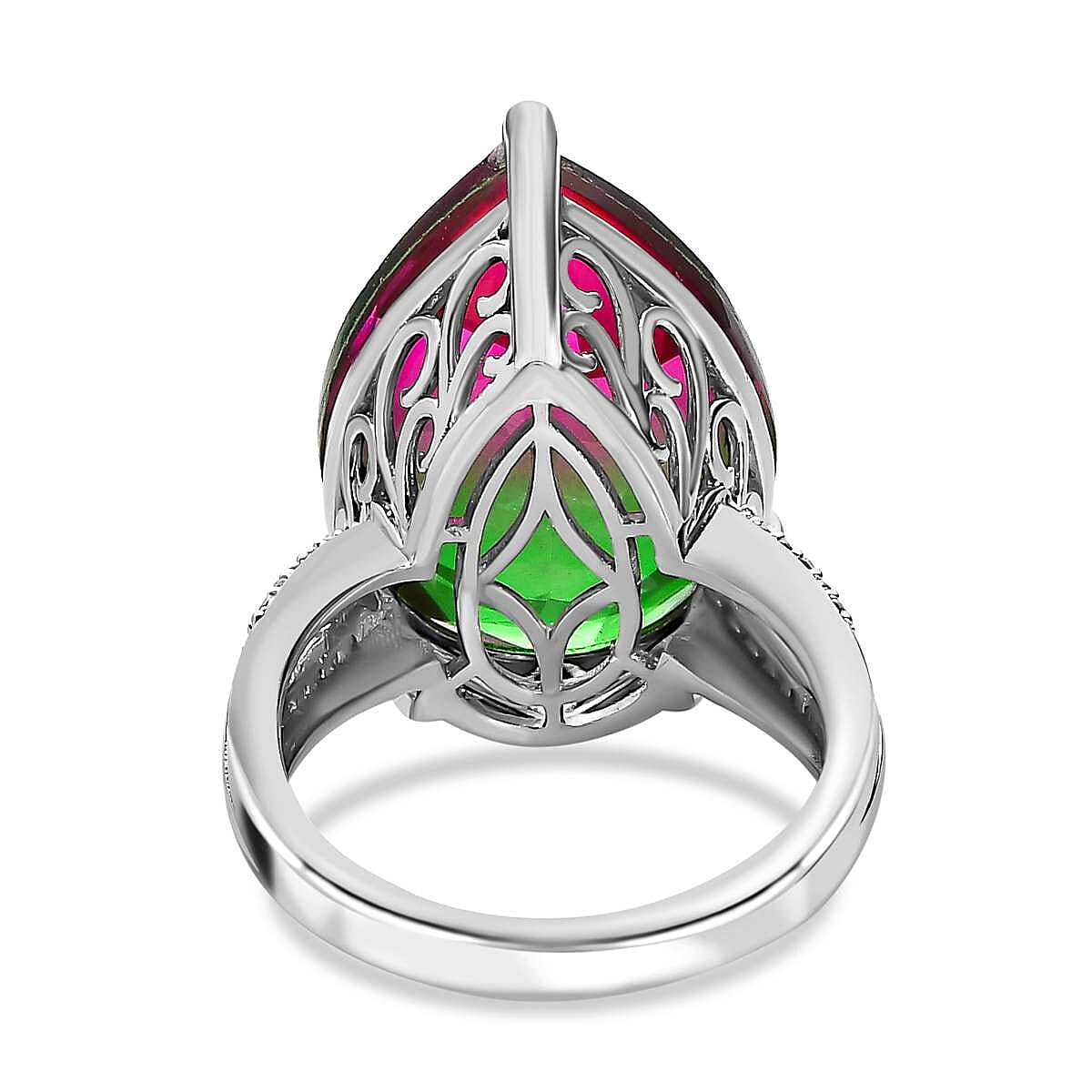 Watermelon Colour Tourmaline Quartz & Natural Zircon Ring in Platinum Overlay Sterling Silver 17.42 Ct. Watermelon Colour Tourmaline Quartz & Natural Zircon Ring in Platinum Overlay Sterling Silver 17.42 Ct.